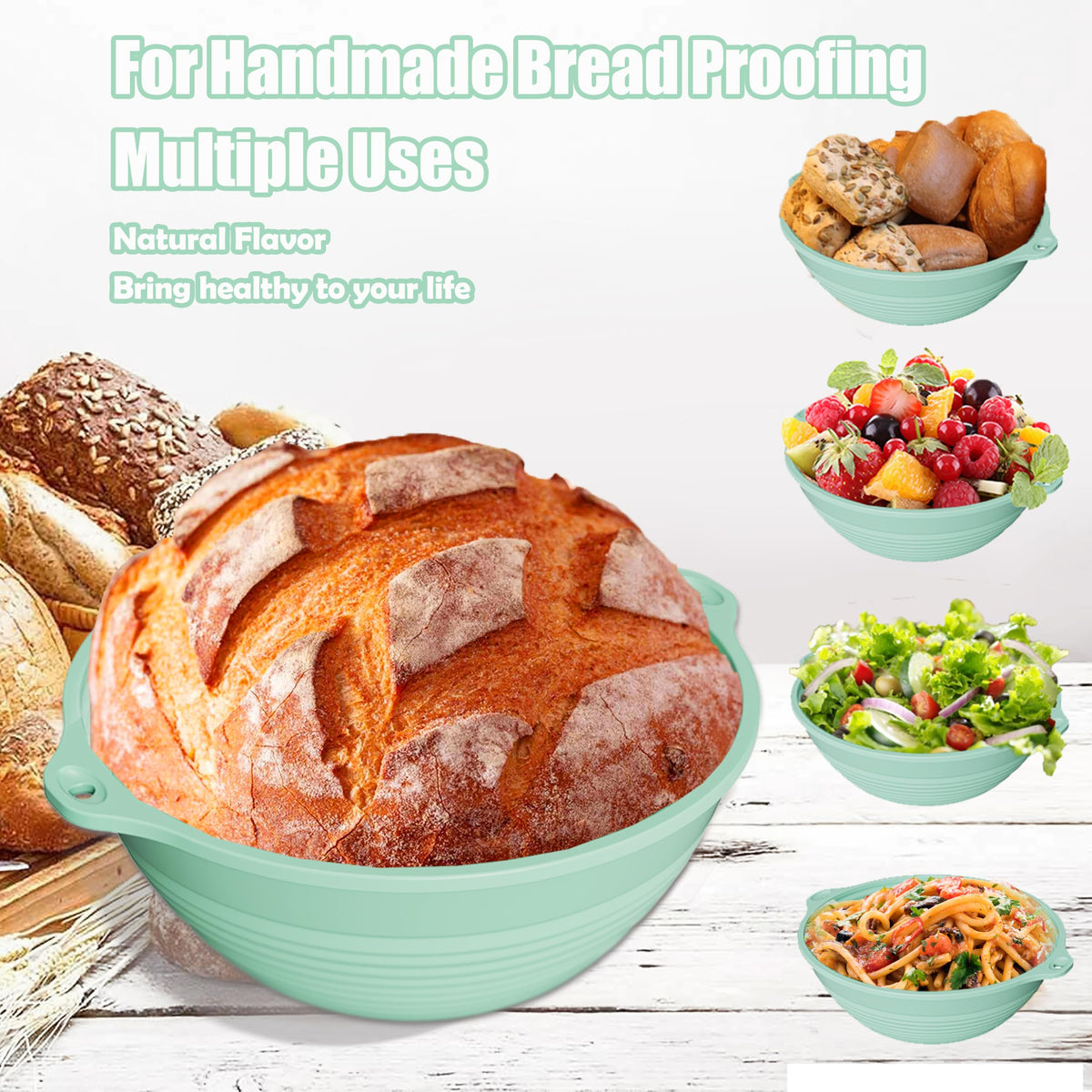 Silicone Bread Proofing Basket, 9 inches Sourdough Baking Bowl with liner Thick Foldable Reusable Handmade Bread Making Supplies for Bakers