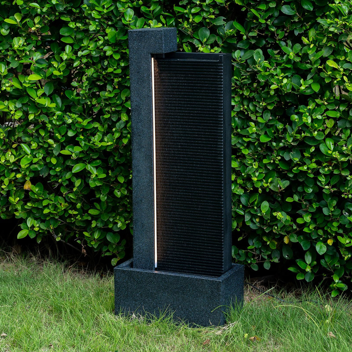 Puulye 39.76" H Outdoor Water Fountain Made with Eco-Friendly Recyclable Materials, Polyethylene Modern Waterfall Water Fountain Outdoor, Garden Decor with LED Light & Pump for Patio, Porch, Backyard