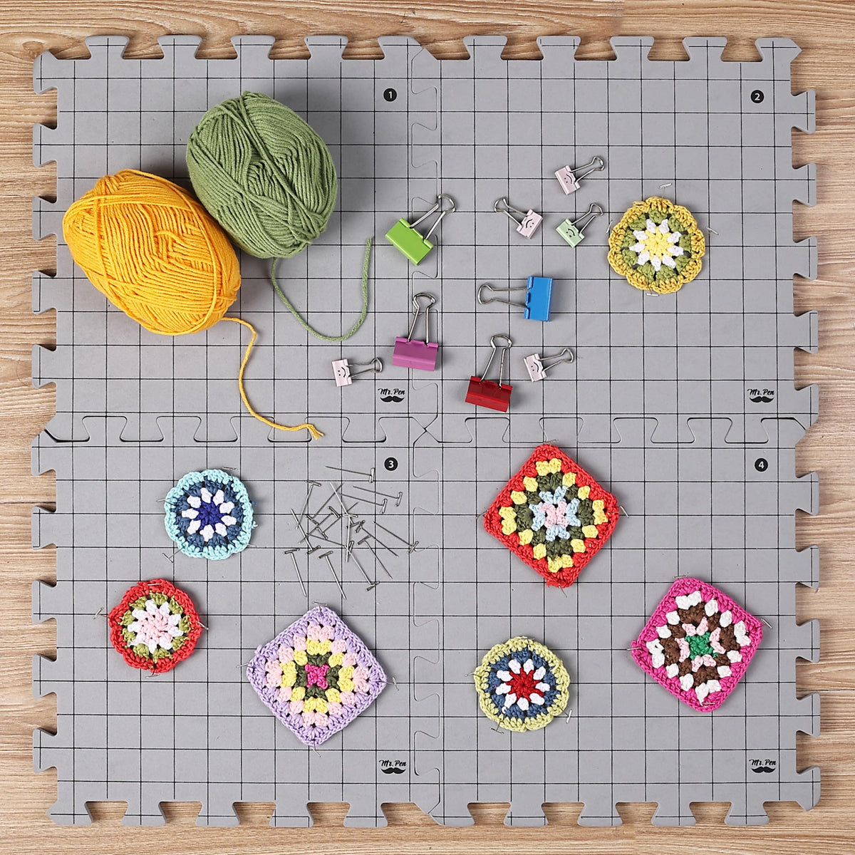 Mr. Pen- Blocking Mats for Knitting & Crochet Projects 12" x 12" & T Pins for Sewing 220 Pack