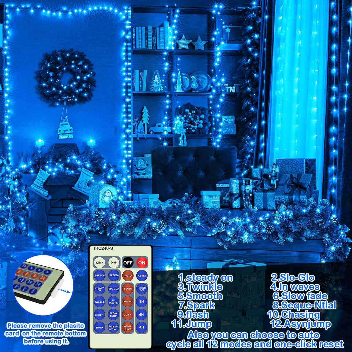 Decute 500LED 164FT Fairy String Lights Halloween Lights Silver Wire with Remote, Firefly Starry Light for DIY Christmas Tree Costume Wedding Party Table Centerpiece Decor Blue