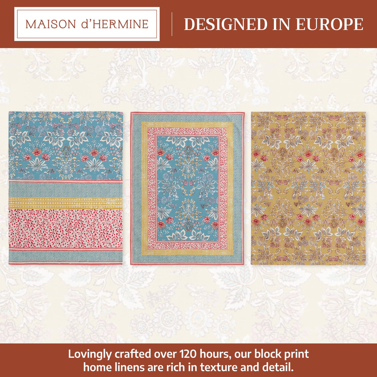 Maison d' Hermine Kitchen Towels Set of 3 100% Cotton 27.50" x 20" Reusable Cloth Tea Dish Towels Absorbent with Hanging Loop for Kitchen Gifts for Mothers Day Spring/Summer (Marquise)