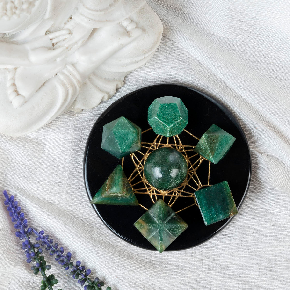 ZAICUS Green Mica Platonic Solids Crystal Set – 7 Sacred Geometry Stones for Meditation, Reiki, Chakra Healing & Energy Balancing, Spiritual Decor & Good Luck Gift (15–20 mm)
