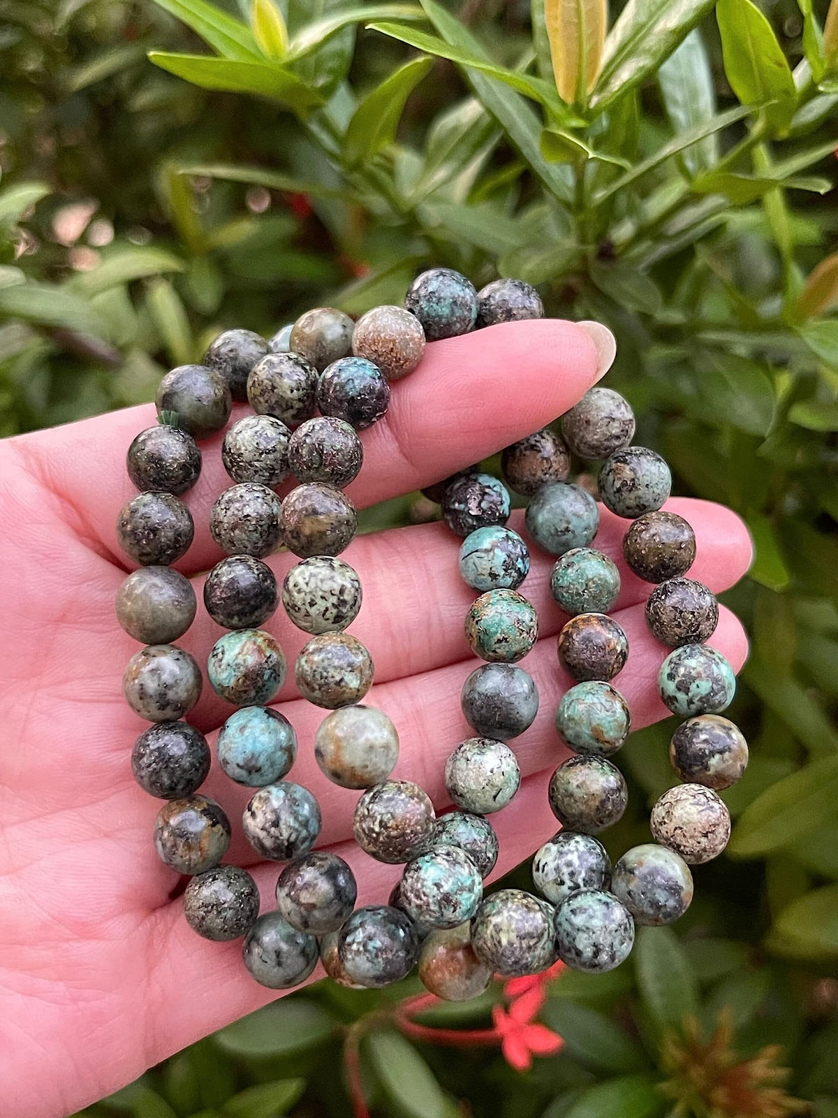 GAF TREASURES African Turquoise Crystal Bead Bracelet 8mm, Genuine African Turquoise Stretch Gemstone Bracelet, Healing Crystal Bracelet, Gift for Men & Women (1)