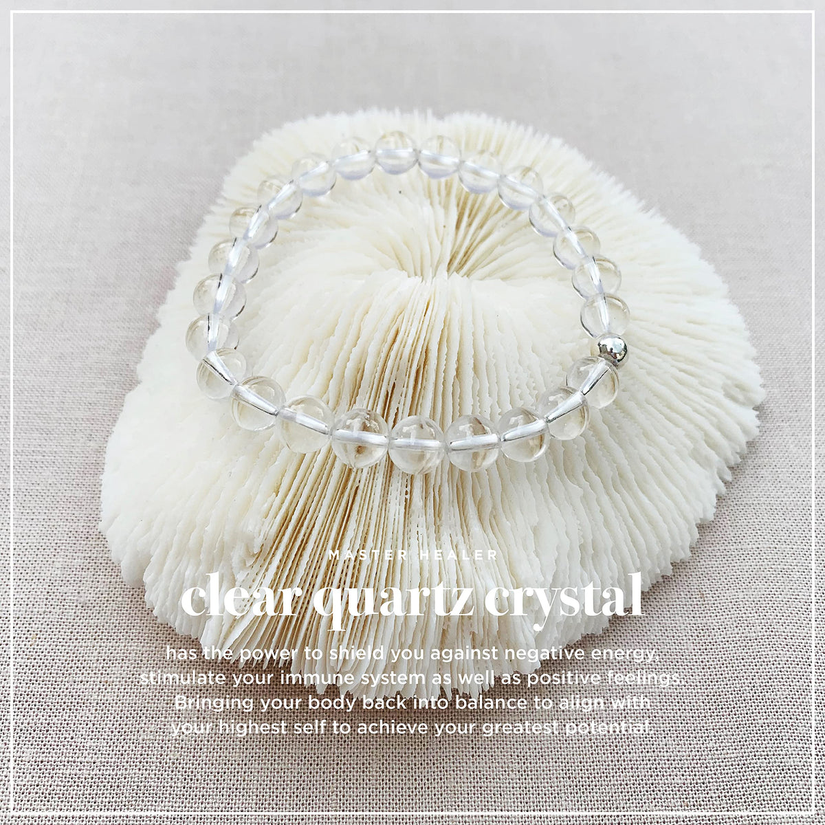Joyfulmuze Natural Clear Crystal Stretch Bracelet, Chakra Healing White Stone, April Birthstone Gift Handmade Jewelry, Round Beads 8mm 6.5-7”wrist