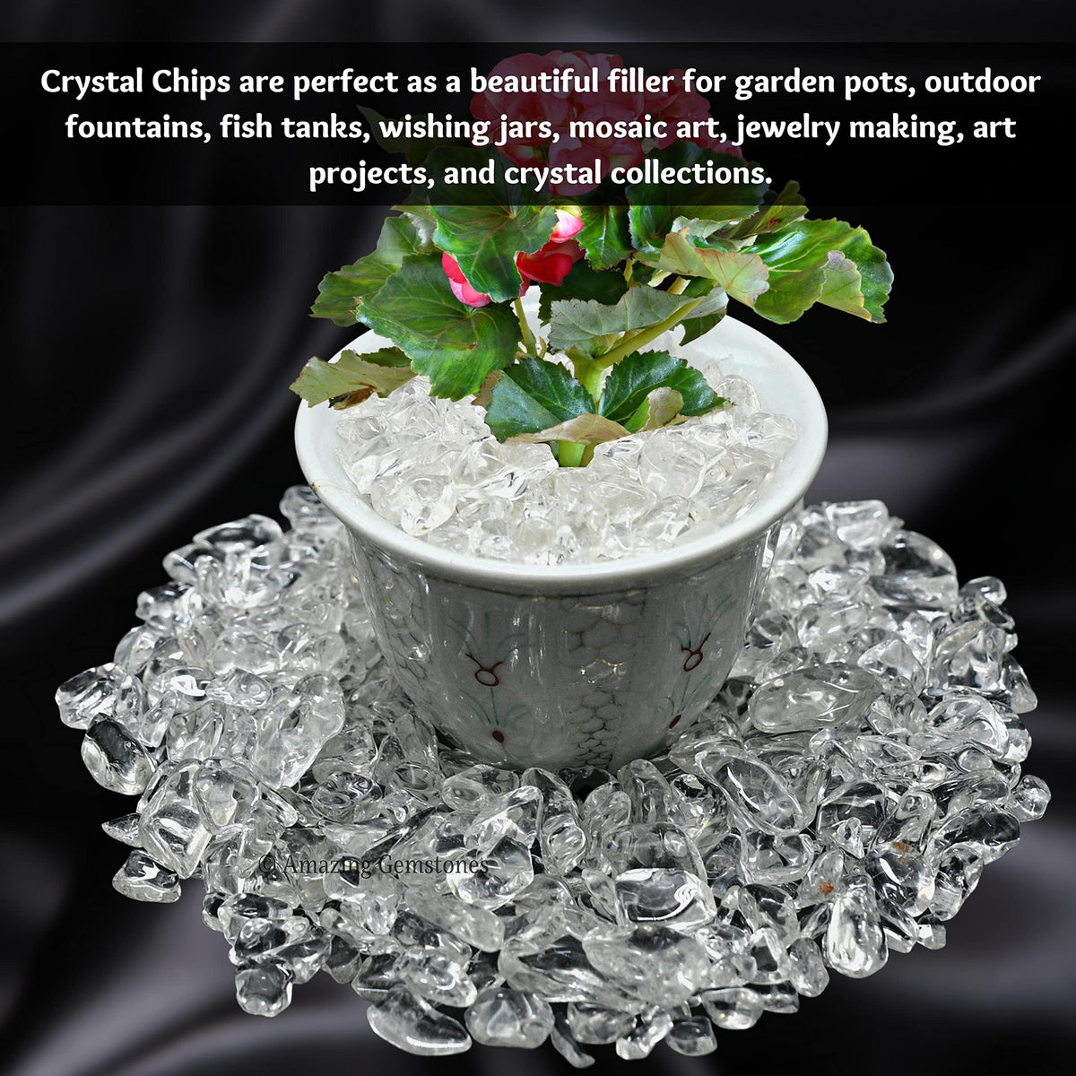 Amazing Gemstone Clear Quartz Crystal Chips Aquarium Gravel Rocks - 1000+ Carat Clear Quartz Chips Bulk Fish Tank Gravel, Small Tumbled Stone Chips and Tiny Crystals for Decoration (Natural AAA Grade)
