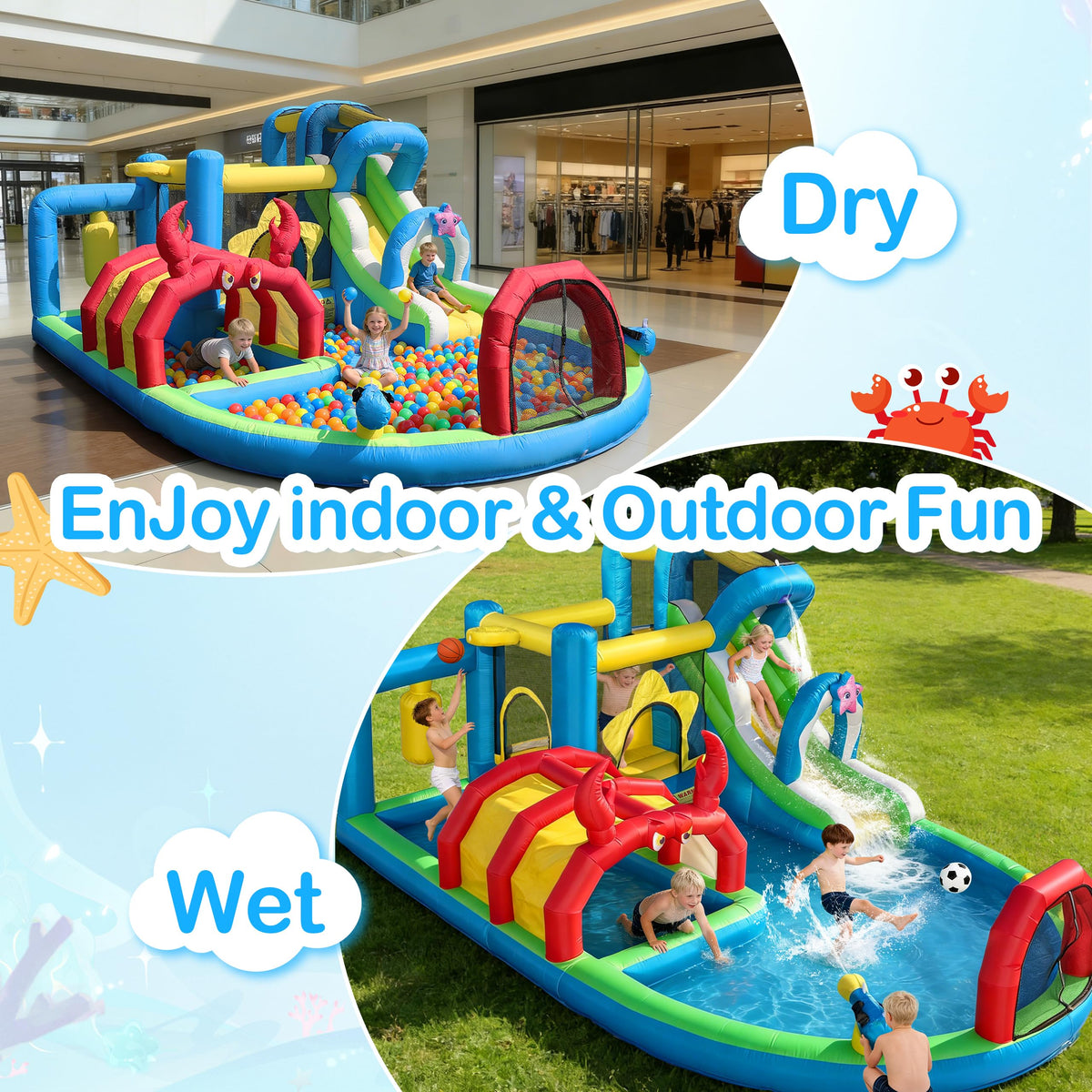 TOAOB Inflatable Water Slide for Kids 3-12: 8 in 1 Ocean-Themed Blow Up Backyard Water Park with 550W Blower for Outdoor Birthday Party