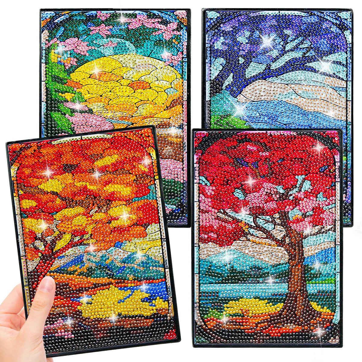 LINGFANG 4 Pack Diamond Art Kits for Adults Teens, Diamond Painting Journals Notebooks, DIY 5D Gem Dots Art Crafts for Adults, Teenagers' Birthday, Graduation, Christmas Gifts with Tools (Season Tree)