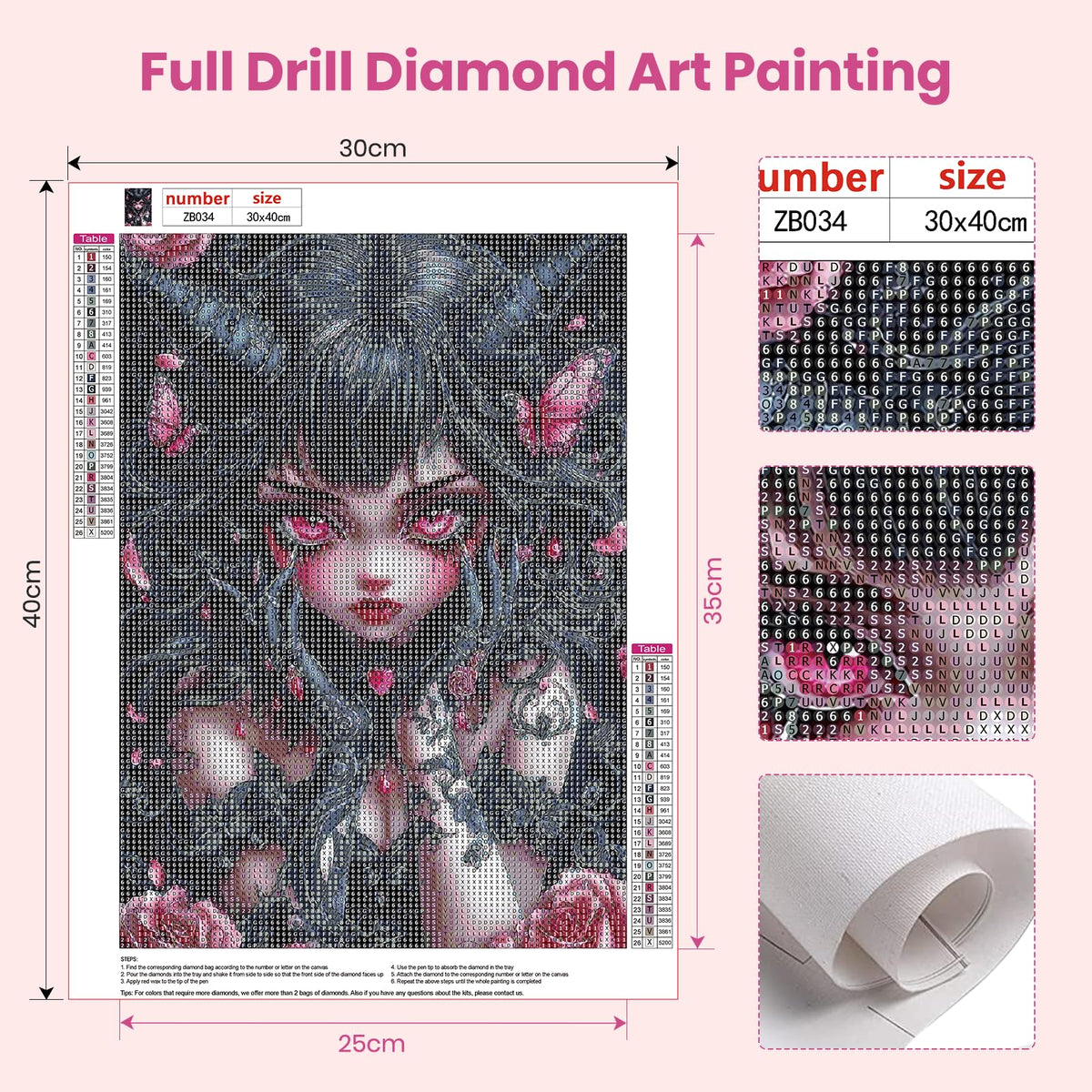 Bowetile 5D Gothic Diamond Art Kits for Adults Beginners, Halloween Diamond Painting Kits, DIY Full Round Drill Diamond Dots Paintings Picture Gem Art Craft for Home Wall Decor 12x16 Inch