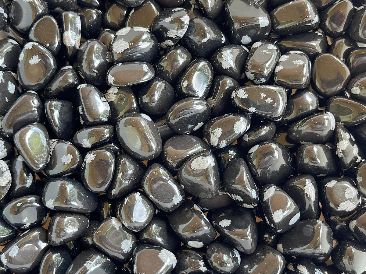 GAF TREASURES 5 Pcs Snowflake Obsidian Tumbled Stones, Polished Natural Snowflake Obsidian Gemstone, Snowflake Obsidian Healing Crystals (Snowflake Obsidian)