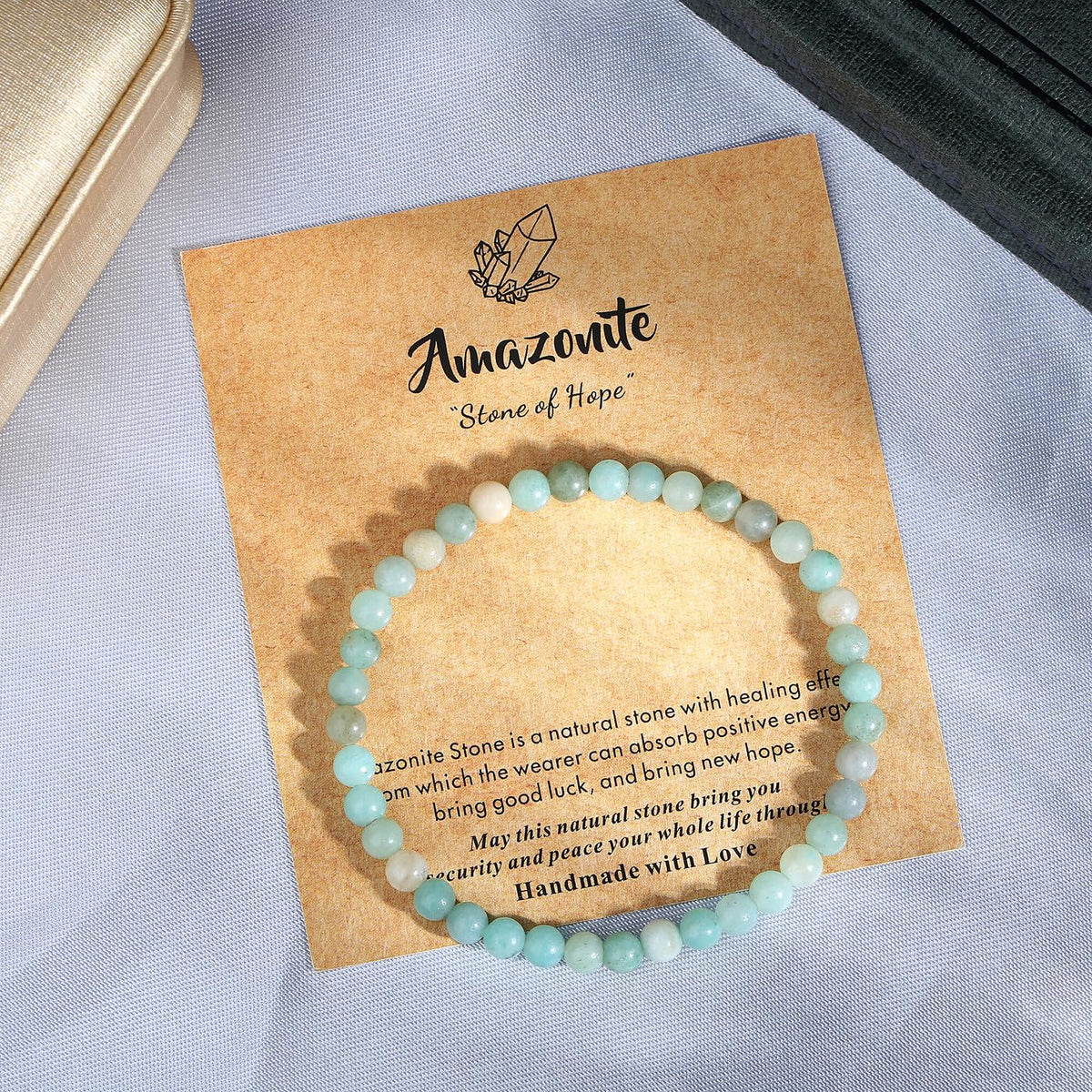 MAIBAOTA Amazonite Bracelet for Women, 4 mm Natural Stone Bracelets
