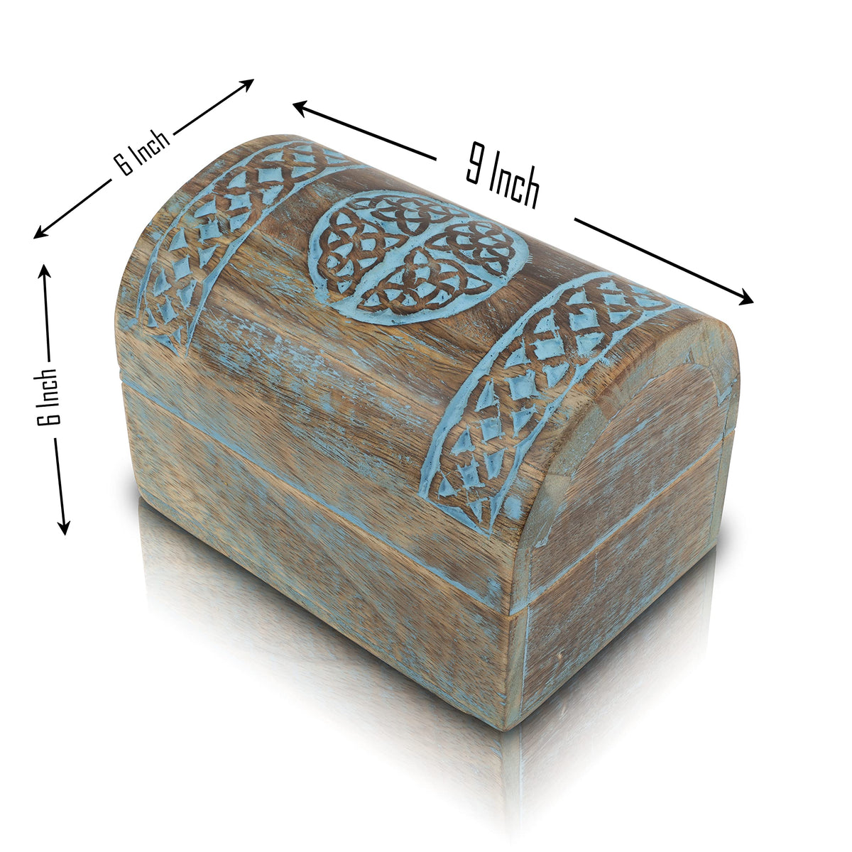 The Great Indian Bazaar Handmade Decorative Wooden Jewelry Box With Celtic Carving - Blue, Rectangular, Table Top, Unisex, Ideal For Home Decor & Gifting