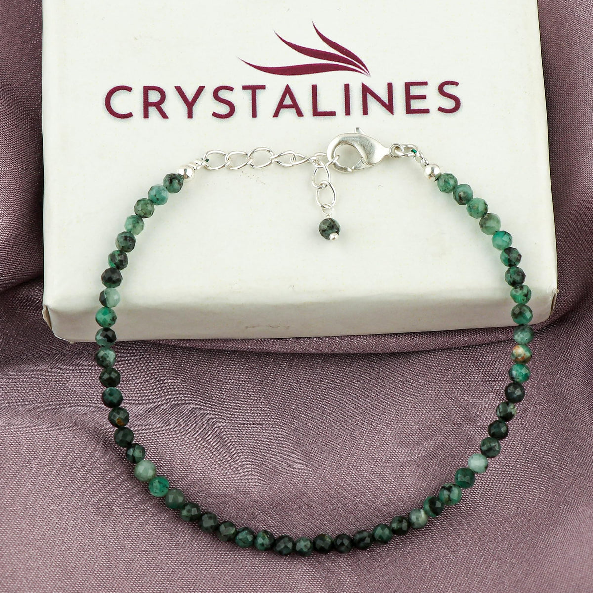 CRYSTALINES Natural Shaded Emerald Gemstone Bracelet, Faceted Beads Stones, Handmade Hypoallergenic Boho Jewelry for Women, Healing Crystals, Adjustable Silver Plated 7+1inch, May Birthday Gift