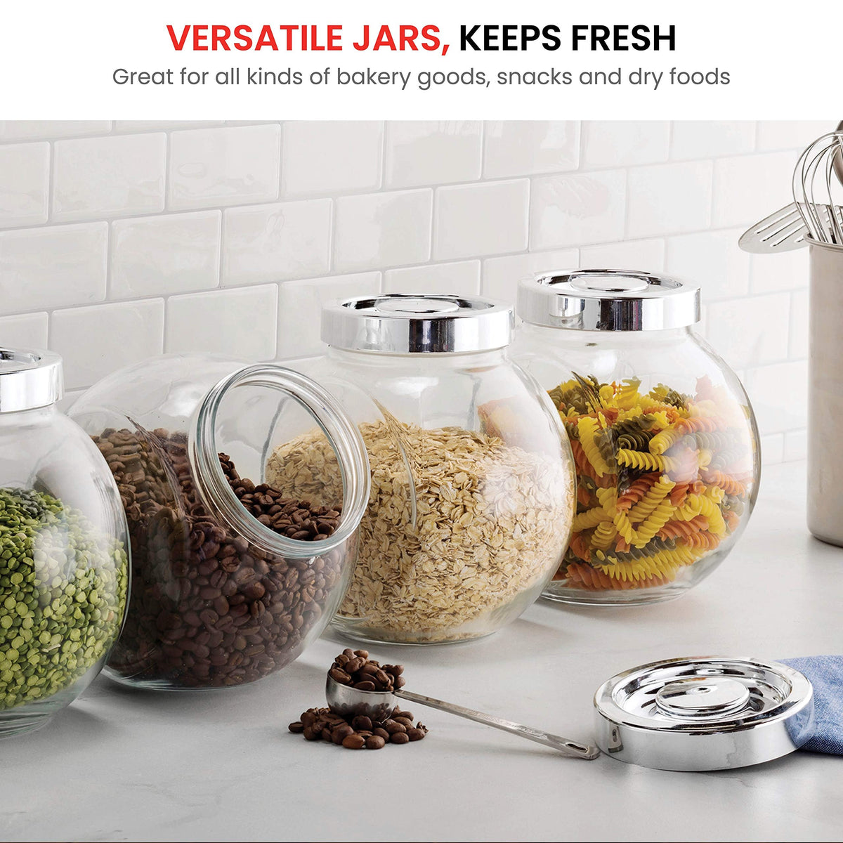 Bormioli Rocco Pandora Glass Jar with Metal Lid 75.5 oz - Airtight Storage Container for Snacks, Candy & Dry Foods - Versatile Kitchen & Pantry Organizer - Durable Clear Glassware
