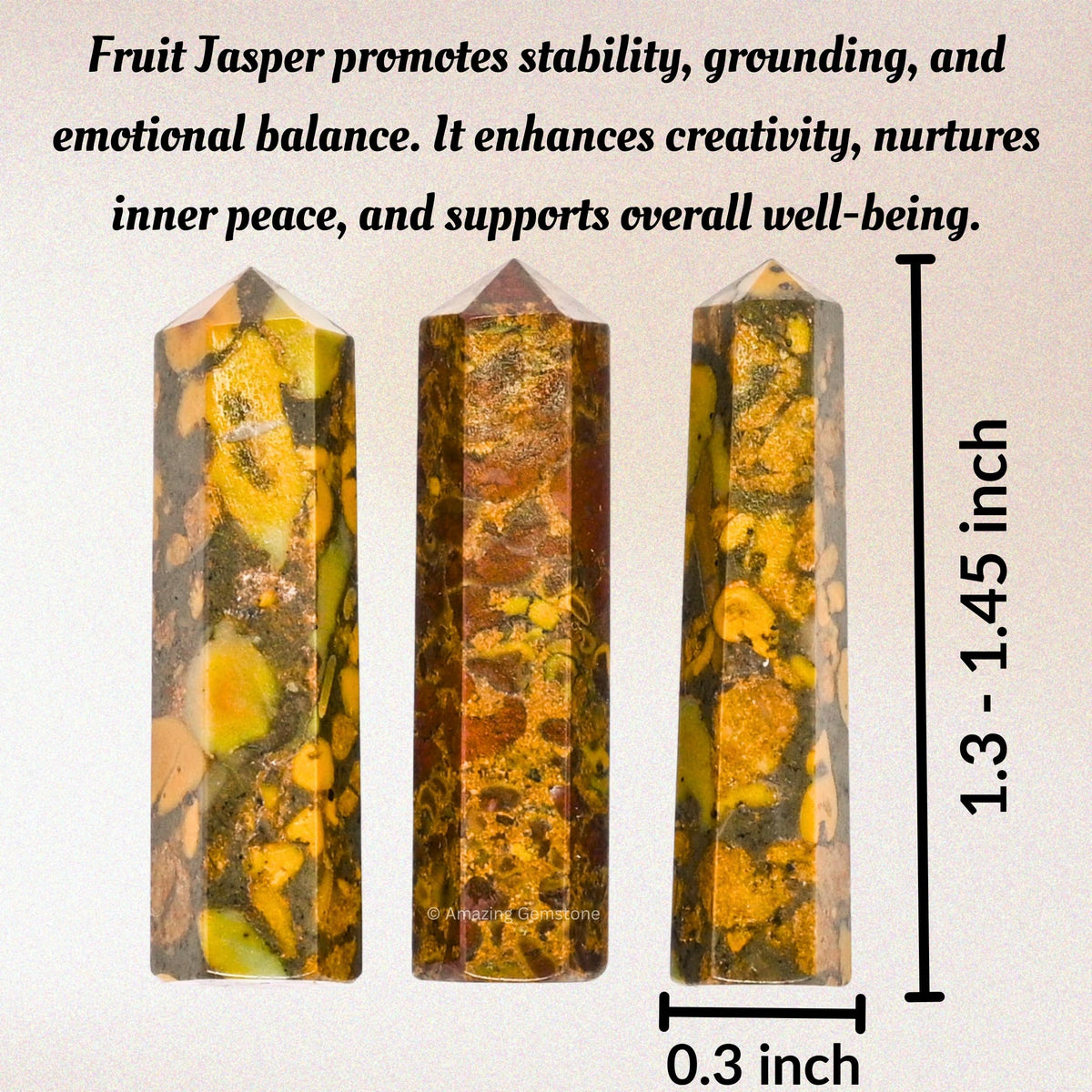 Amazing Gemstone Fruit Jasper Crystal Points Bulk Healing Crystals - Pack of 3 Single Terminated Healing Wand Point Bulk Crystals for Crafts,Crystal Grid,DIY Work - Premium Crystals - Beginners Gift