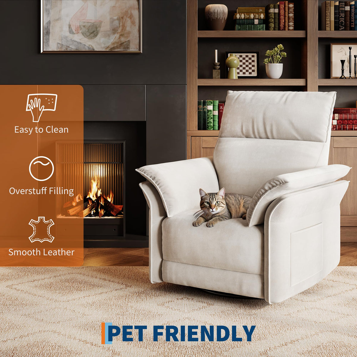 IDEALHOUSE Power Recliner Chair with Side Pockets, 270° Swivel & Glider, USB Charging Port, PU Leather, Thickened Dual-Layer Armrests, Modern Recliner for Living Room, Bedroom (White)