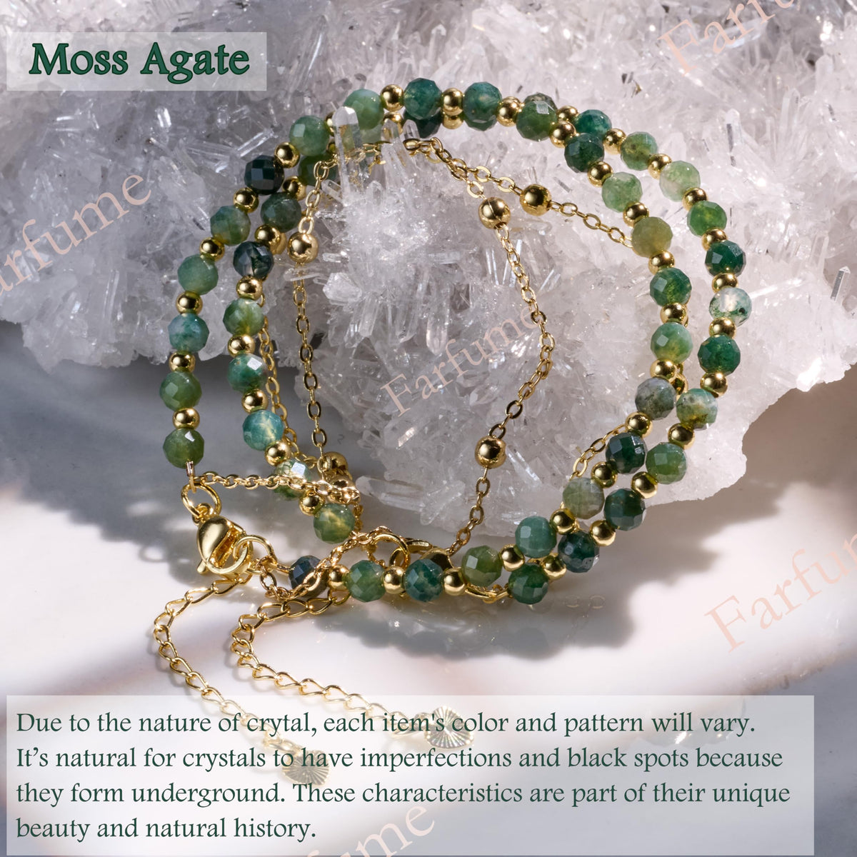 Farfume Moss Agate Crystal Bracelet Beaded Bracelets for Women 4mm Natural Stone Beads Gemstone Handmade Jewelry Valentine's Day Gifts