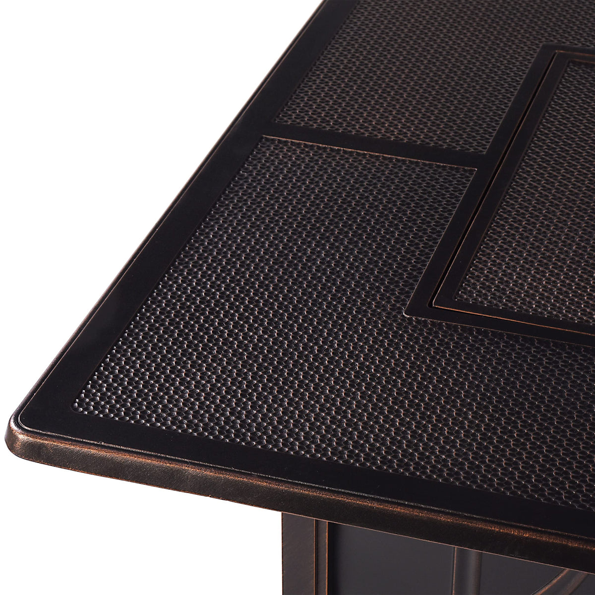 Oakland Living Aluminum 57,0000 BTU 42 in. Square Propane Black Fire Pit Table with Fire Beads, Lid, Propane Tank Cover and Table Fabric Covers in Copper Finish,AZREGIS-FPT-AC