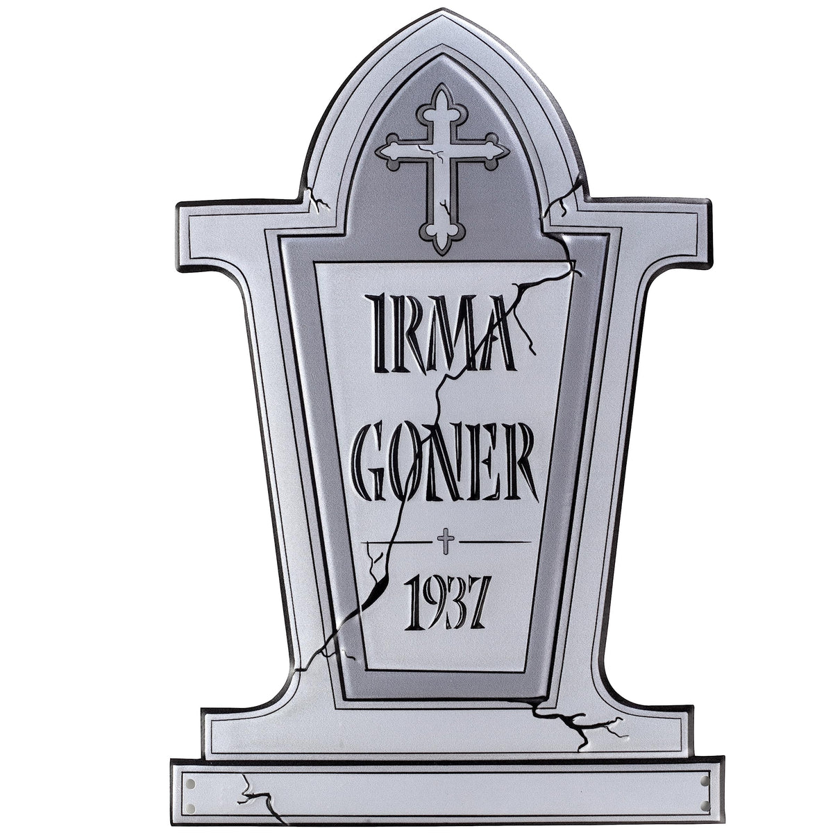 3-D Metal Halloween Ghost XL 17" Tombstone w Stakes -IRMA GONER- Durable, Rustproof, UV Raised Printing- Upgrade Your Haunted House Mansion Cemetary Lawn Decor- No More Flimsy Foam Graveyards