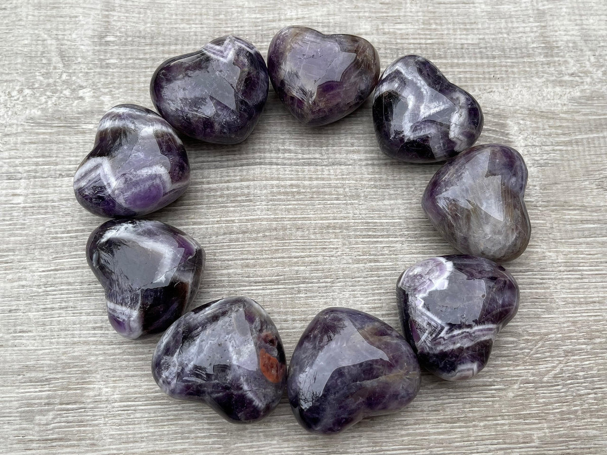 GAF TREASURES Chevron Amethyst Gemstone Hearts, Polished Chevron Amethyst Puffy Hearts, Chevron Amethyst Crystal Palm Stone, Chevron Amethyst Healing Crystal Hearts (1 Heart)