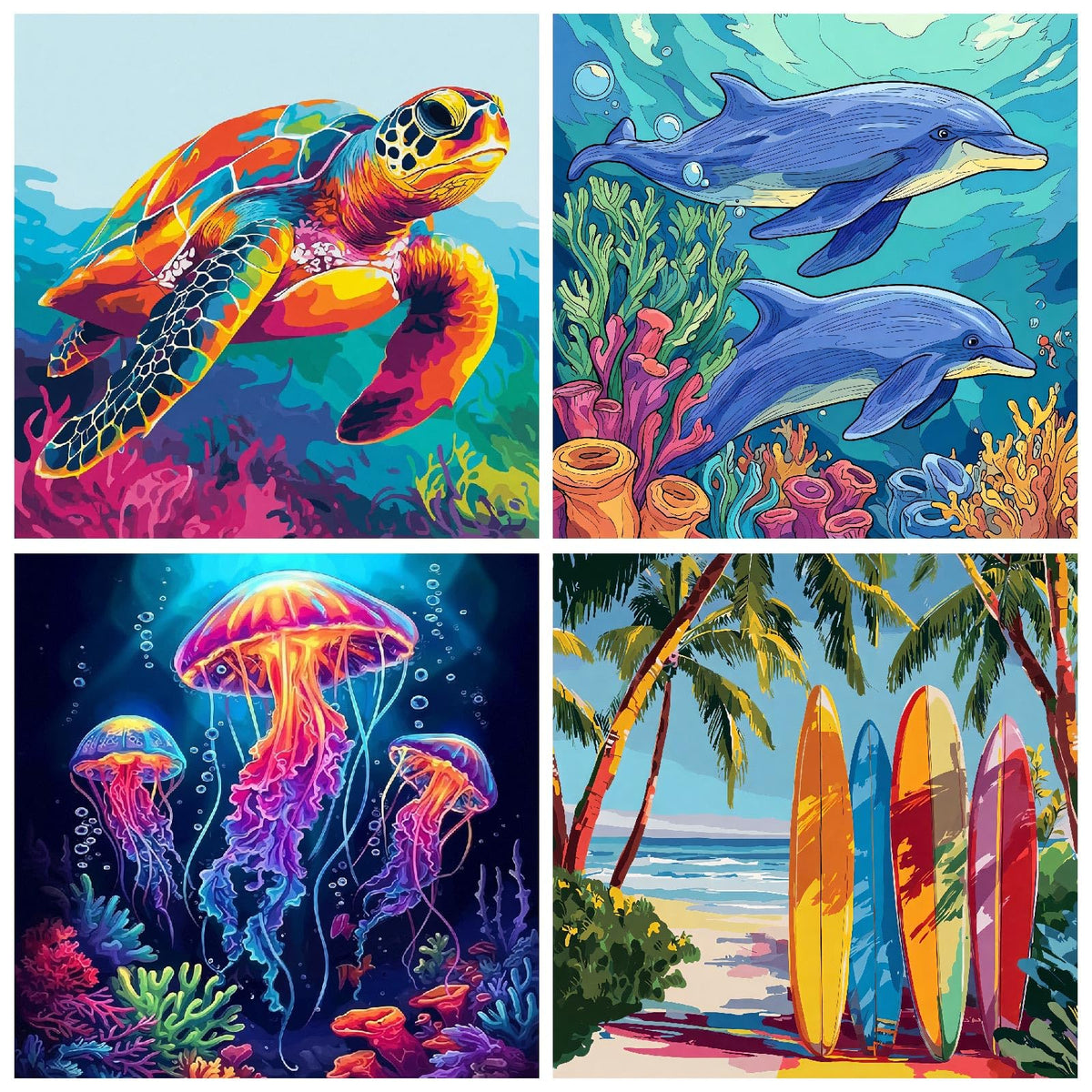 Diamond Painting Kits for Kid - 4 Pack Beach Tortoise Dolphin Jellyfish DIY 5D Animals Diamond Art Kits Full Drill Diamond Dots Paintings with Diamonds Gem Art and Crafts Home Decor Gifts 7.8X7.8 inch