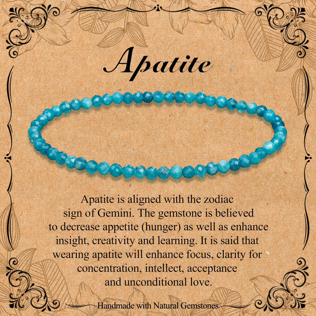 BONNY BOXX Natural Genuine Gemstone Faceted Round Beads Bracelet, 3mm Adjustable Stretchy Tiny Faceted Apatite, Healing Crystal Reiki Chakra Dainty Jewelry Fashion Gifts