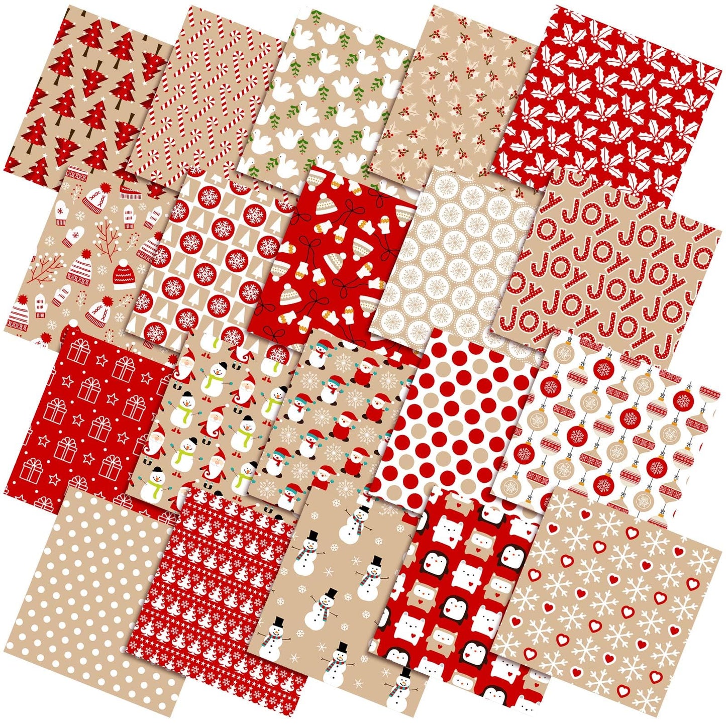 HunnmingRe 20 Pcs 10''x10'' Christmas Hot Cocoa Quilting Fabric Square Santa Snowflake Precut Quilted Fabric Bundle Candy Cane Snowman Printed Sewing Material for Winter Patchwork DIY Craft Supplies