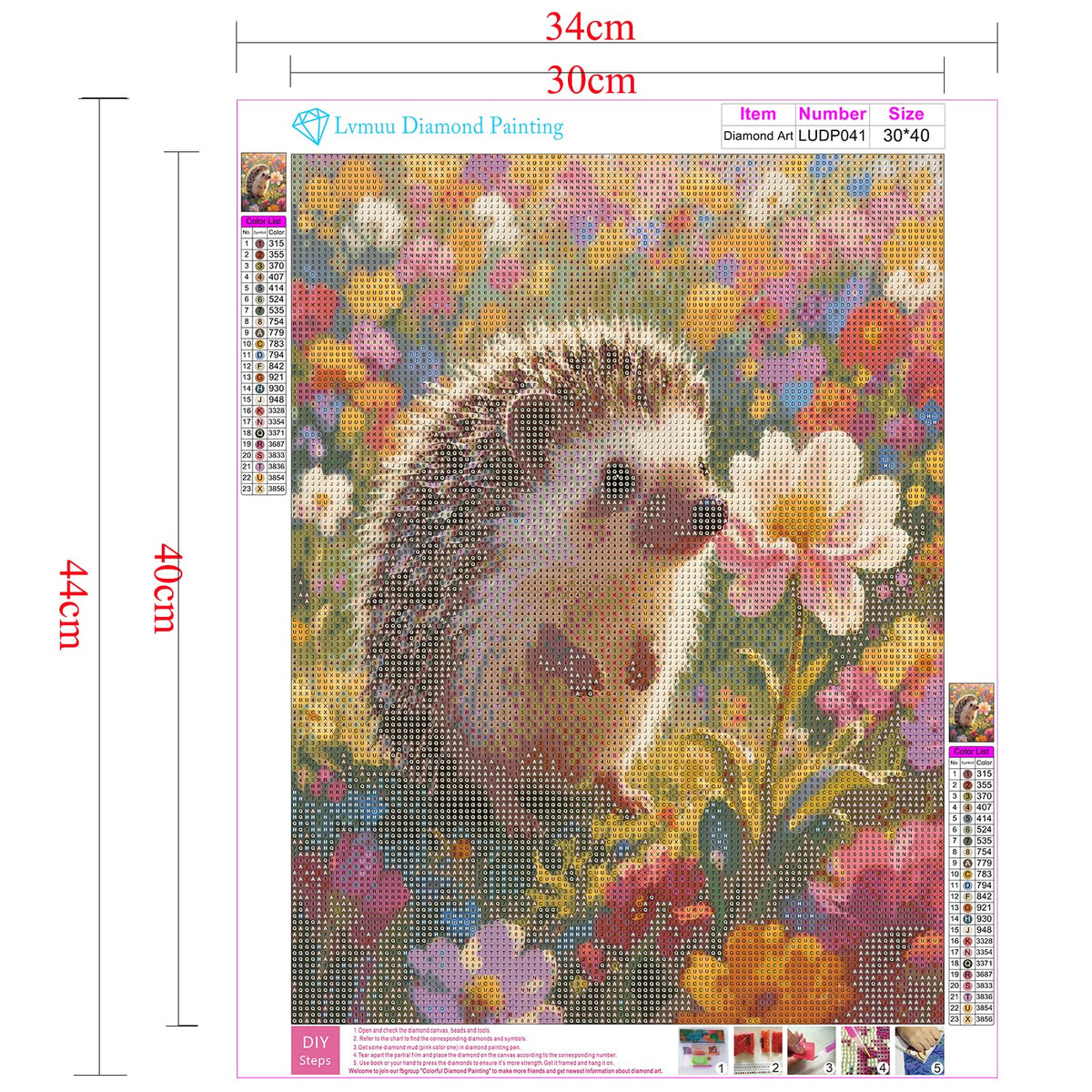 Lvmuu Hedgehog Diamond Art Kits for Adults, 5D Cute Animal Flowers Diamonds Painting Kits for Beginners, Fantastic DIY Full Round Drill Beads Gem Art Paint By Numbers Crafts Home Wall Decor 30x40cm