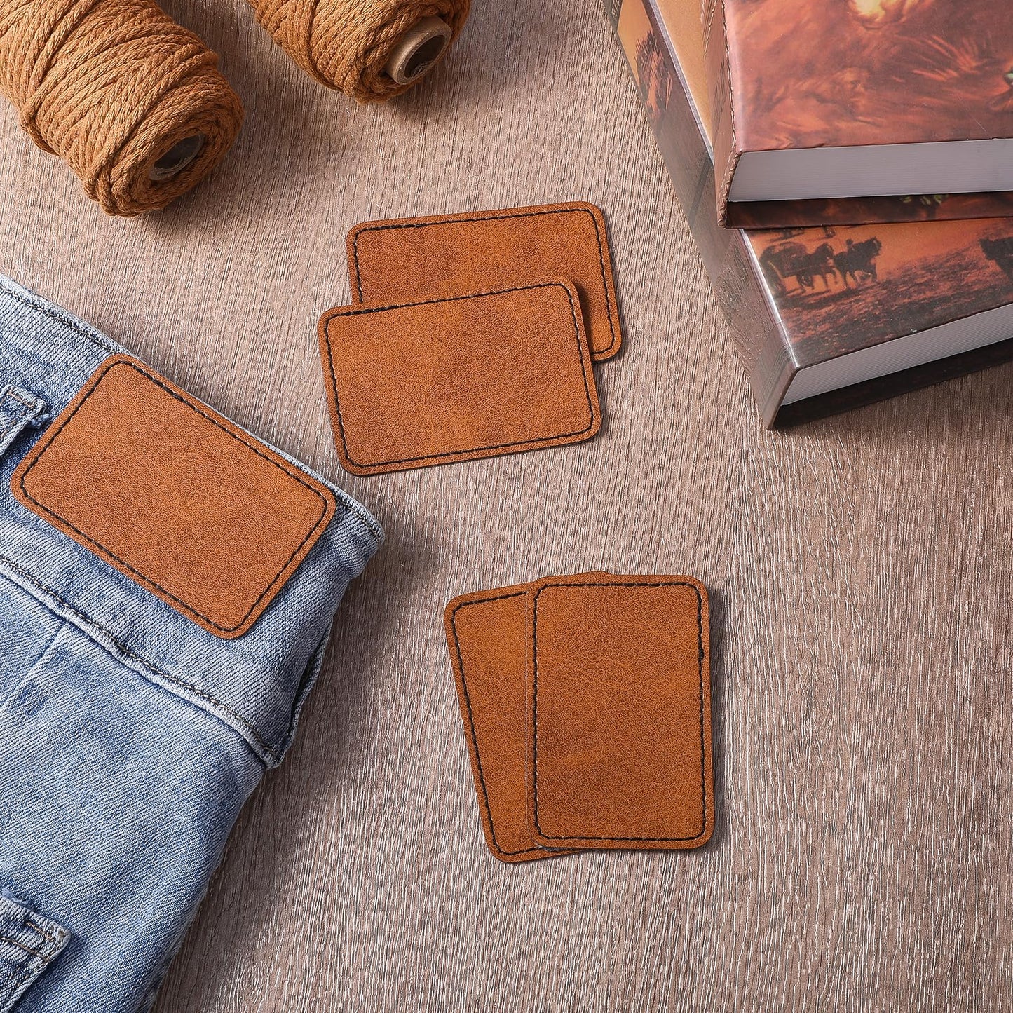 120 Pcs Blank Leatherette Hat Patches with Adhesive Backing - Faux Leather Iron-On Rectangular Patches for Fabric Repair, Custom Sewing, Laser Engraving & DIY Crafts (Brown, 3 x 2 Inches)