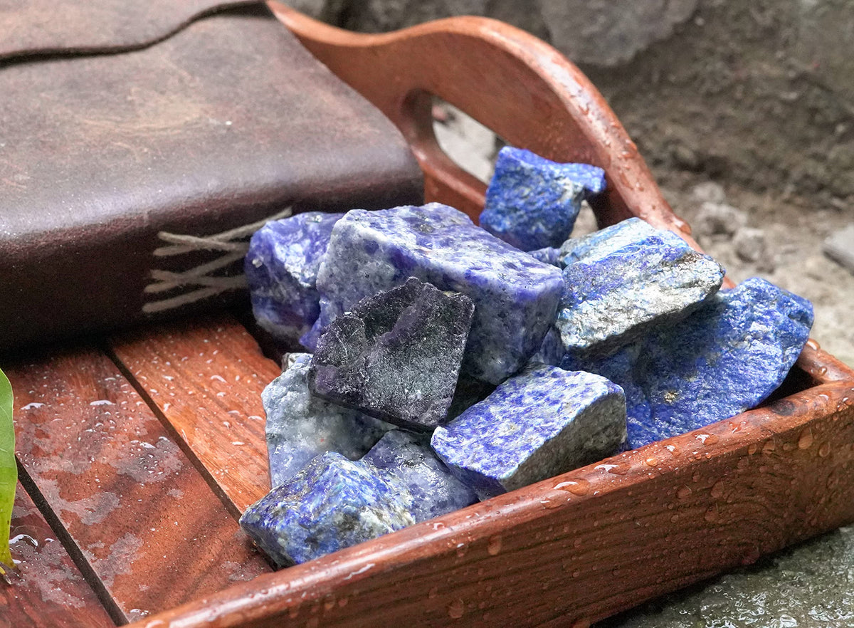 Crocon 1LB Lapis Lazuli Rough Bulk Natural Stone Raw Gemstone Tumbling Cabbing Polishing Mining Chakra Balancing Reiki Healing Good Luck Home Office Decor