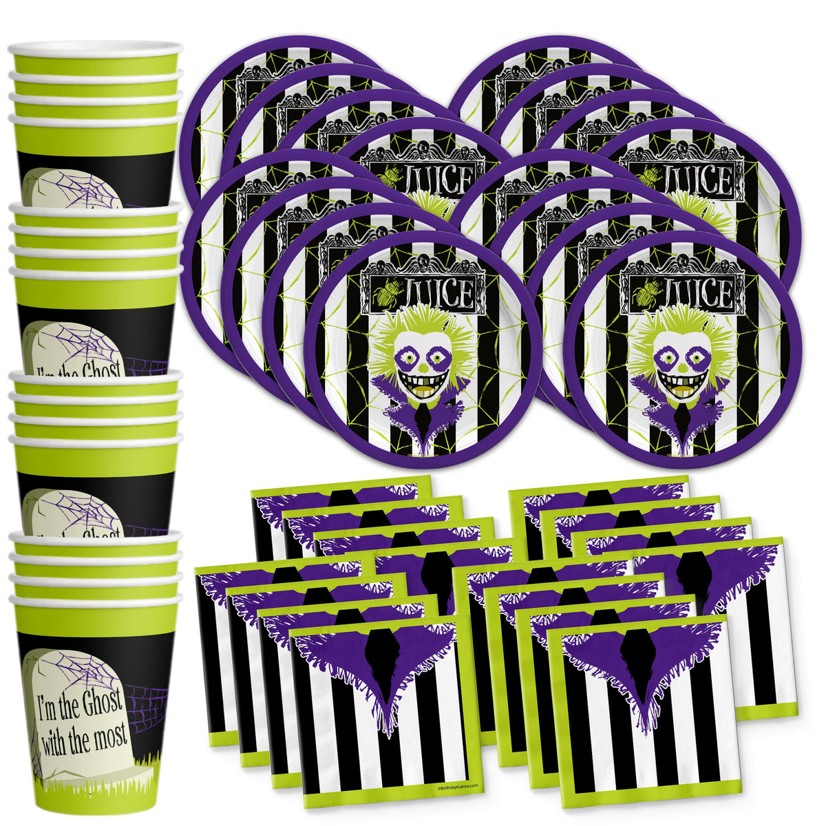 Beatlejuice Party Supplies - Ghost Birthday Supplies - Halloween - Tableware Set Includes Plates Napkins Cups - Kit for 16