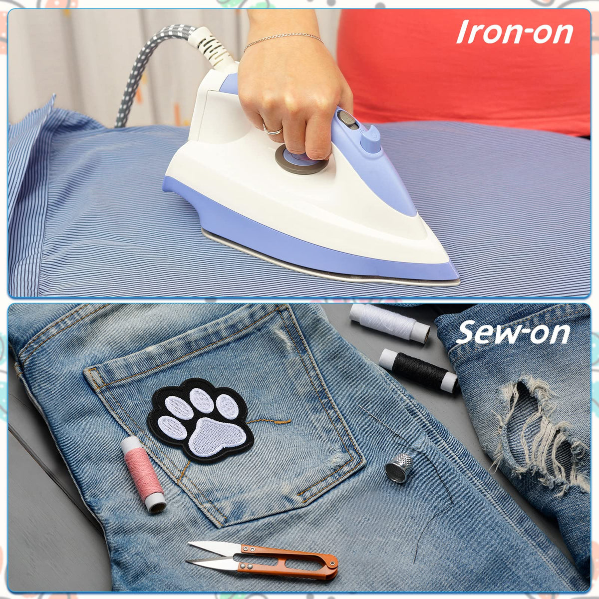 Waydress 24 Pcs Iron on Patches Paw Print, Iron/sew on Patches for Clothing, Cute Paw DIY Decoration or Repair Fabric Embroidery Stickers for Dresses Backpacks Jean T-Shirt Cap Shoe(White,24 Pcs)