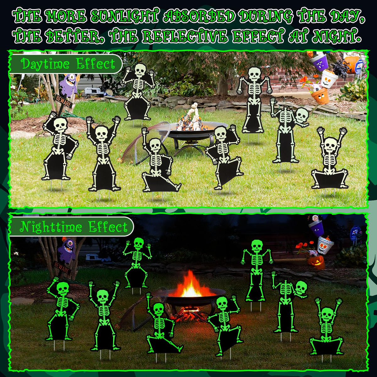 Jetec 8 Pcs Halloween Outdoor Decorations Glow in The Dark Skeleton with Stakes Luminous Halloween Graveyard Decoration Funny Skeleton Yard Signs for Outdoor Lawn Yard Garden