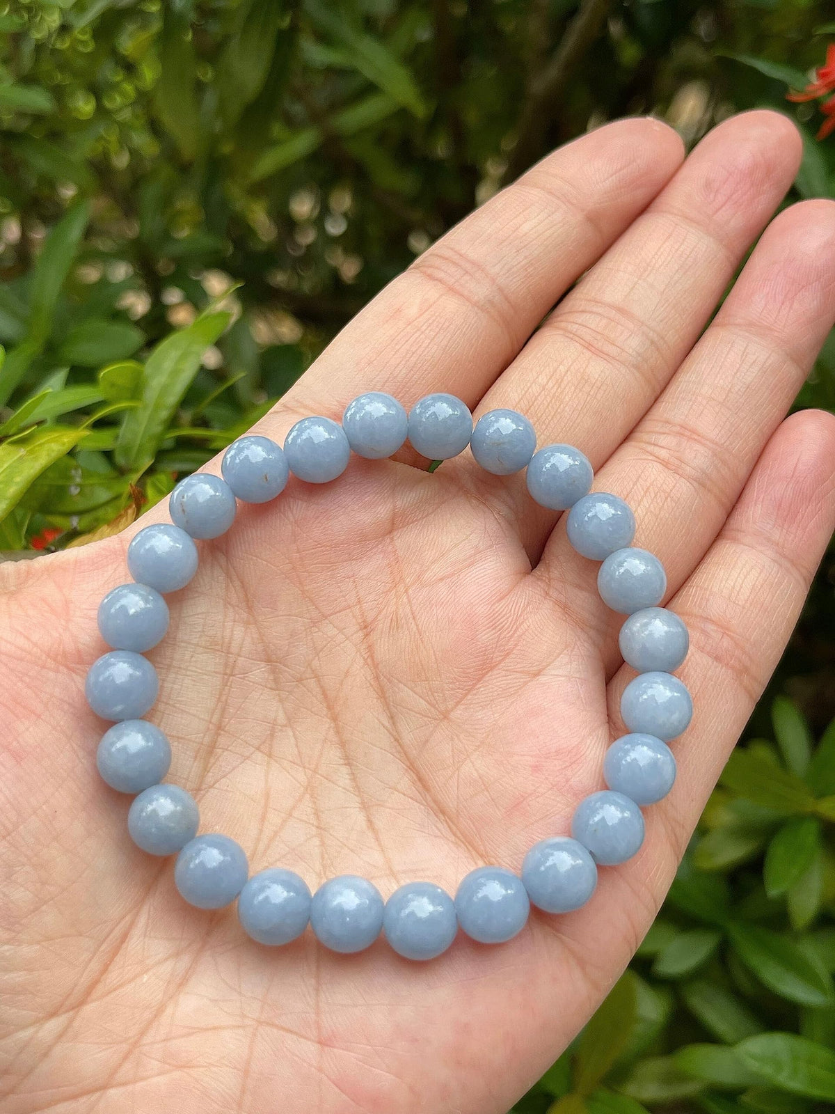 GAF TREASURES Angelite Crystal Bead Bracelet 8mm, Genuine Angelite Stretch Gemstone Bracelet, Healing Crystal Bracelet, Gift for Men & Women (1)