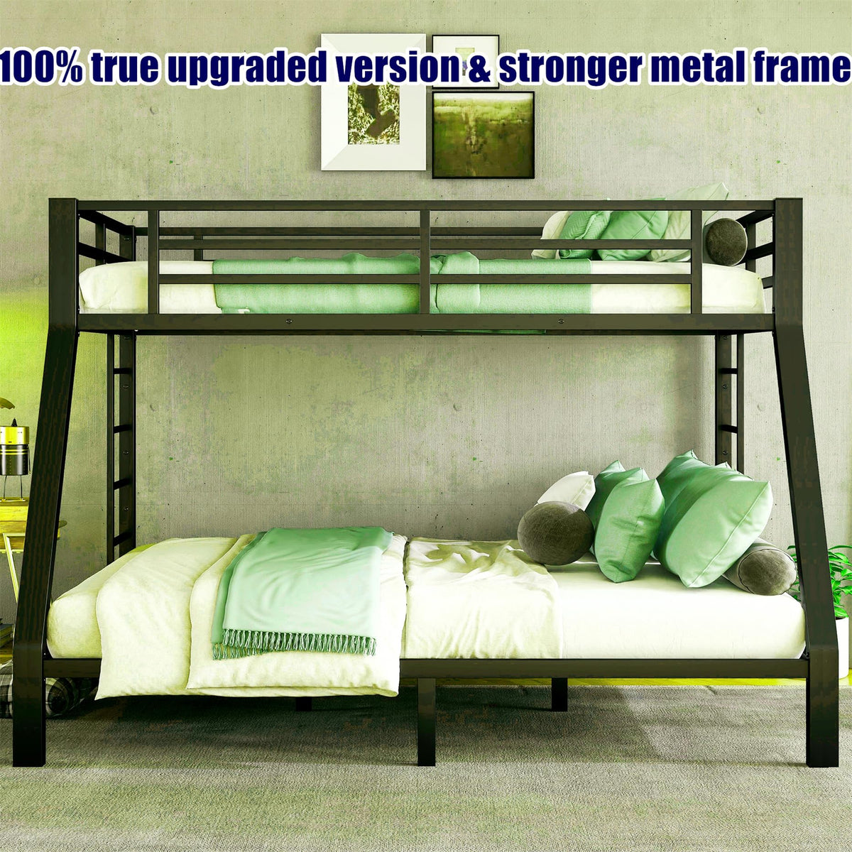 LUCALEO Latest Upgraded & Stronger Thickened Metal Bunk Bed Twin XL Over Queen Size, Heavy Duty Safer More Stable Steel Bunkbeds (Greater Weight Capacity) (Twin XL Over Queen)