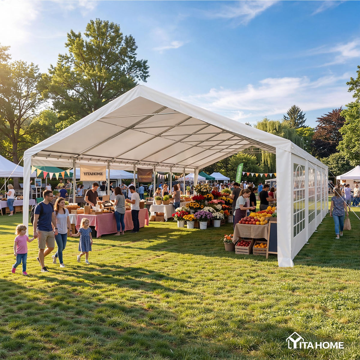 YITAHOME 20x50FT Party Tent Heavy Duty Wedding Tent Event Shelters Outdoor Canopy Upgraded Steel Carport with Removable Sidewall Windows for Commercial and Parties