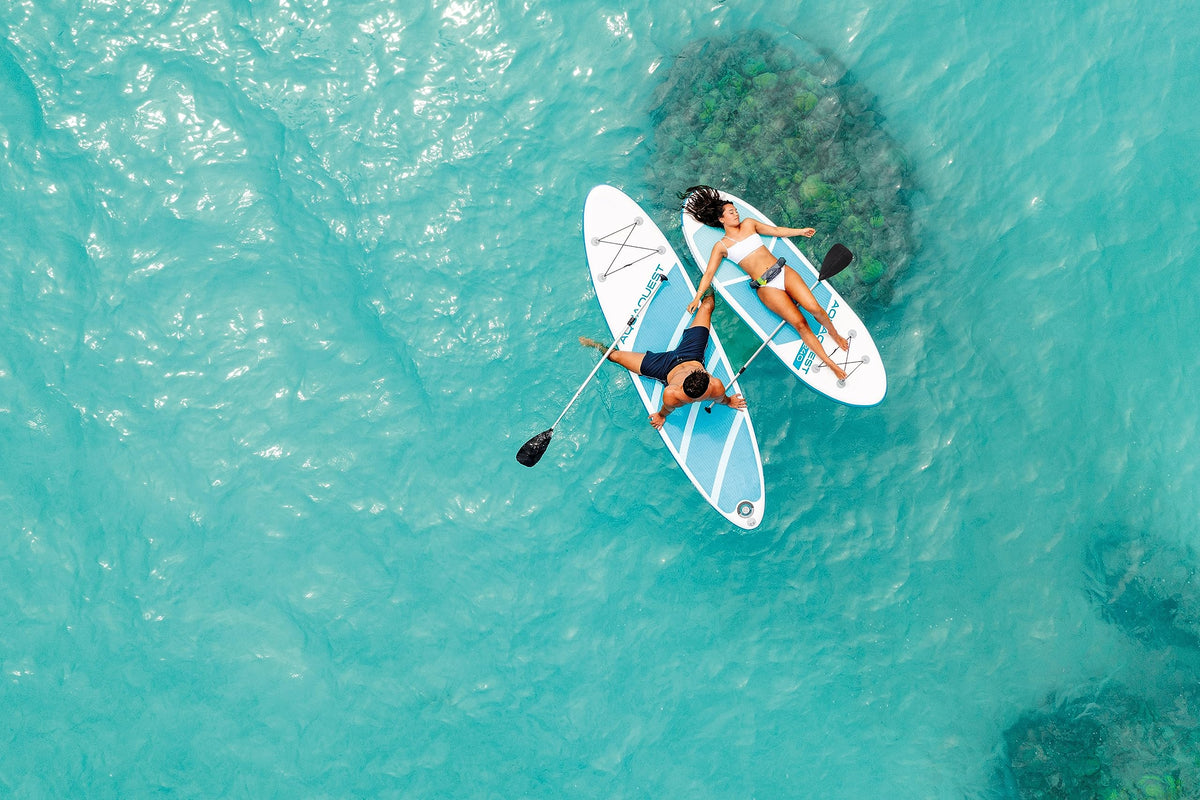INTEX 68242EP AquaQuest 320 10ft Inflatable Paddle Board Set: Tri-Fin Design – Slip-Resistant EVA Pad – Includes Adjustable Paddle and High Pressure Pump – Storage Rope – 330lb Weight Capacity