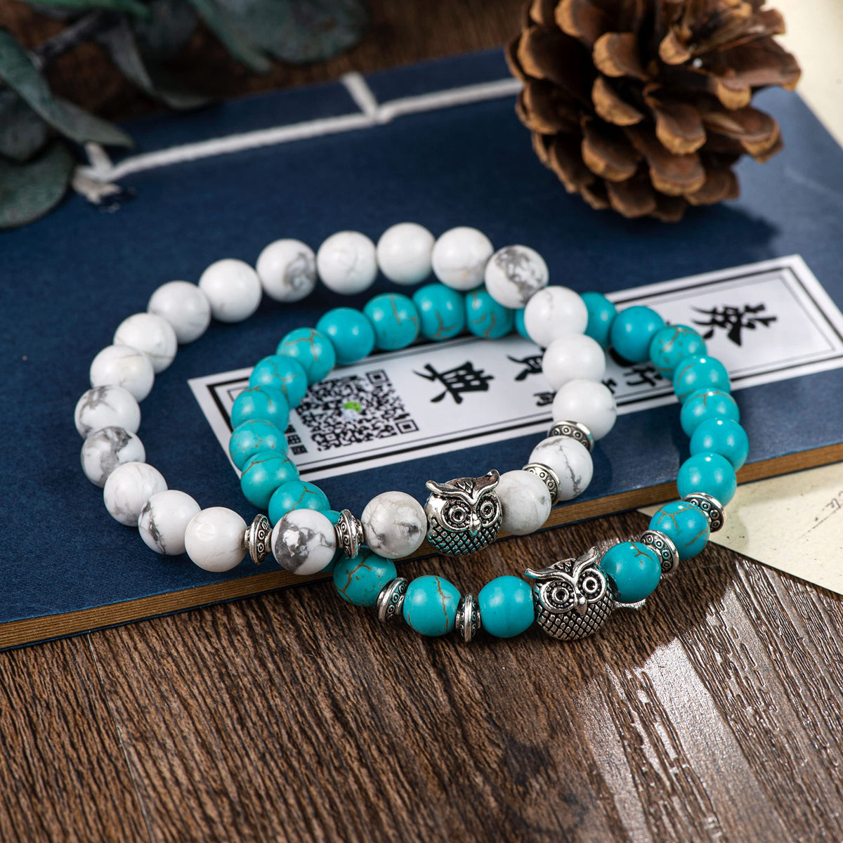 Softones Owl Gifts Owl Bracelets Healing Crystals Bracelet for Women Men Spiritual Energy Beaded Bracelet Set Gifts