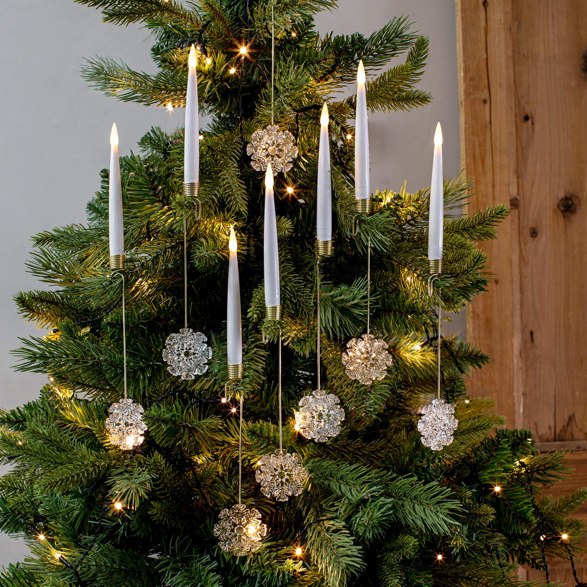 LUSHARBOR Christmas Tree Candles, 10 Pack Flameless Taper Candles for Christmas Tree, LED Battery Operated Fake Candle with Remote for Xmas Wedding Decor with Crystal Snowflake Hook
