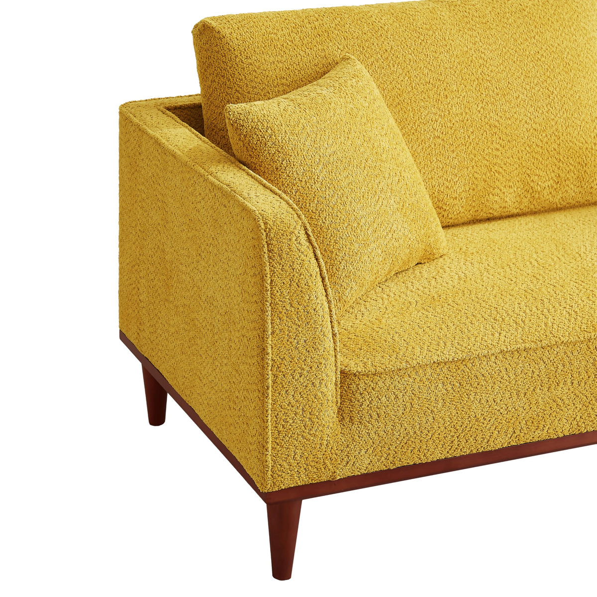 KEIKI 73" Upholstered Chaise Lounge Chair Indoor, Left-Hand Facing Long Chaise with Ottoman, Reading Lounge for Small Space Bedroom or Living Room, Yellow