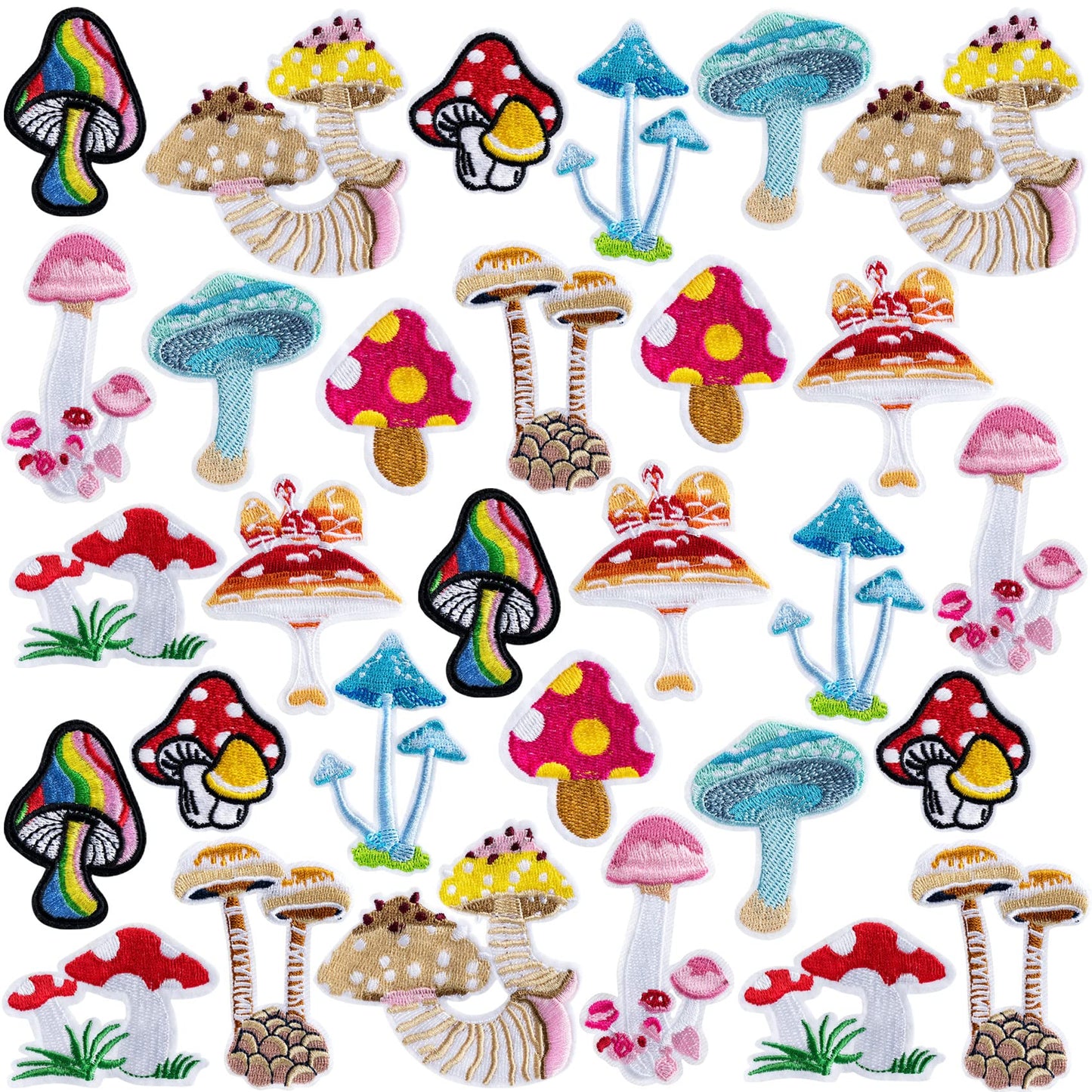 PAGOW 30Pcs Mushroom Patches Iron on for Clothing, Mini Mushroom Stickers Nature Patches Suitable for Clothes Dress Hat Pants Shoes Curtain, DIY Mushroom Embroidery Patch Sewing Craft Decoration