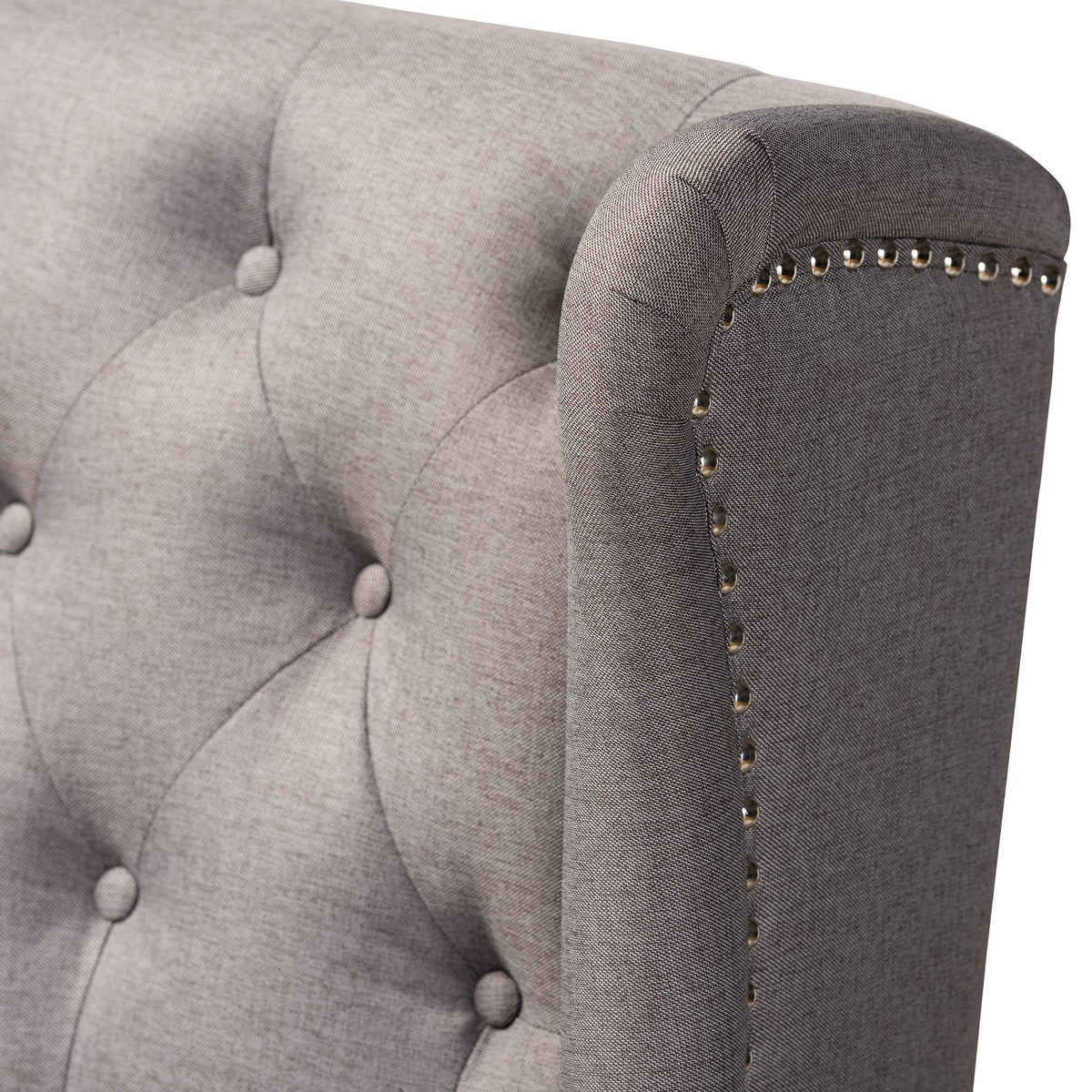 Baxton Studio Alira Modern and Contemporary Grey Fabric Upholstered Walnut Finished Wood Button Tufted Bar Stool Bench