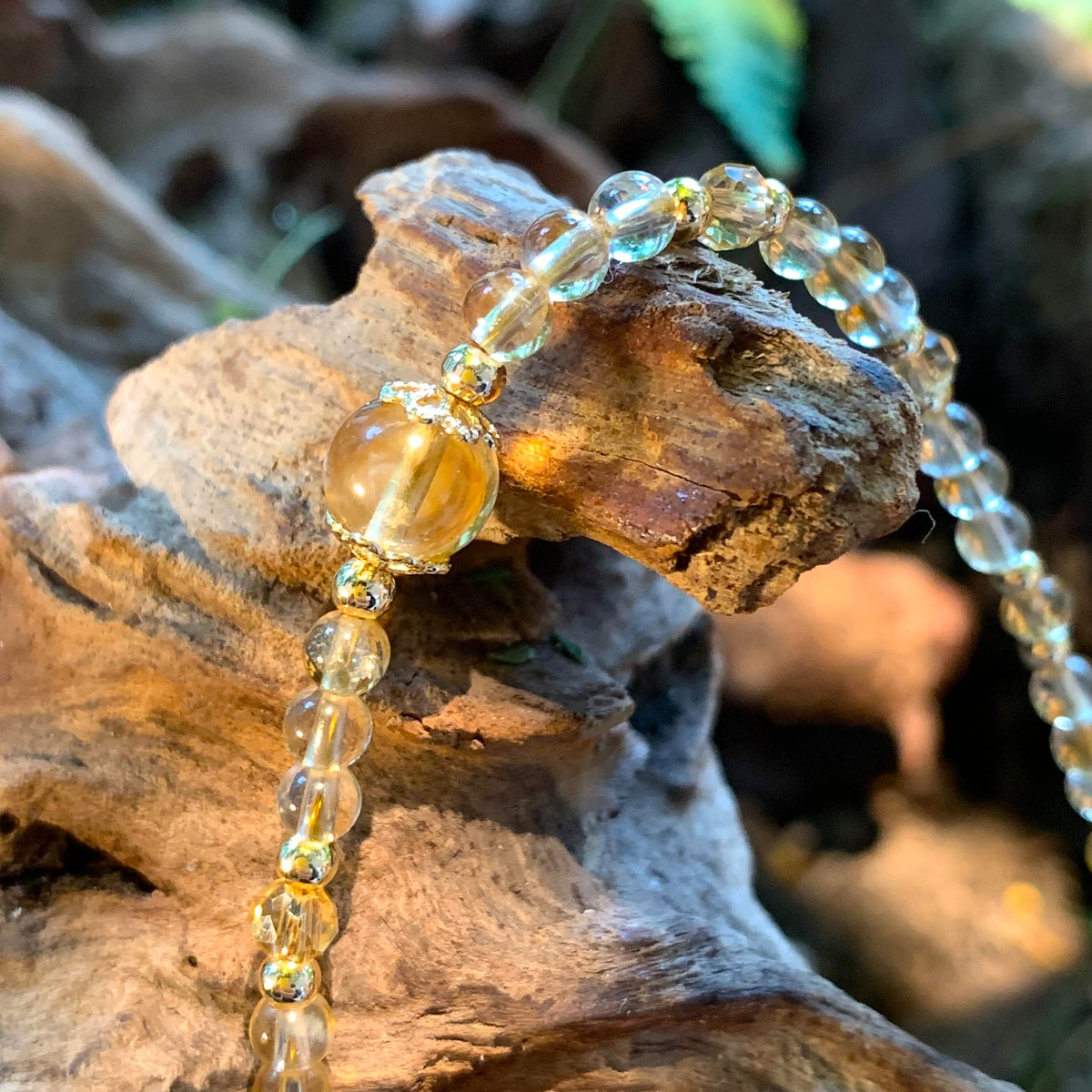PSEEHEE Handmade Genuine Citrine Crystal Beads Double Layered 14k Gold Filled Wire Bracelet, Birthstone Chakra Healing Gemstone Crystal Adjustable Bangle Cuff Jewelry Gift for Women