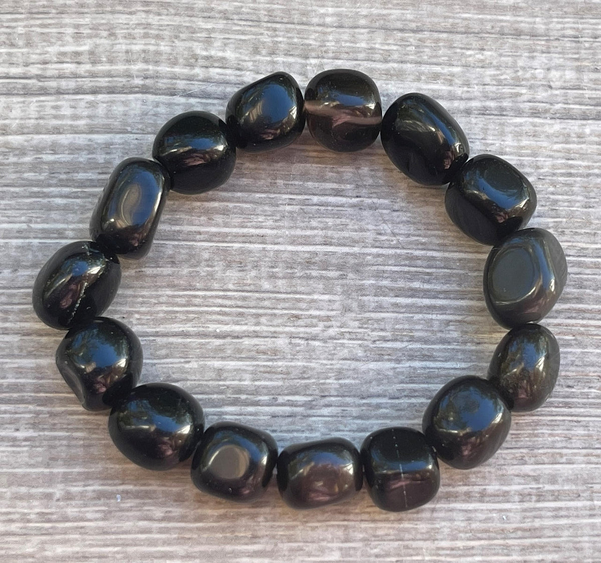 GAF TREASURES Black Obsidian Crystal Nugget Bracelet, Genuine Black Obsidian Tumbled Gemstone Bracelet, Healing Crystal Bracelet, Gift for Men & Women (1)