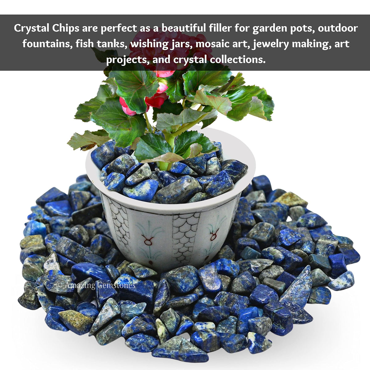 Amazing Gemstone Lapis Lazuli Crystal Chips and Tiny Crystals - Aquarium Gravel Rocks, Bulk Fish Tank Gravel, Small Tumbled Stone Chips for Decoration (Natural AAA Grade Gemstones)