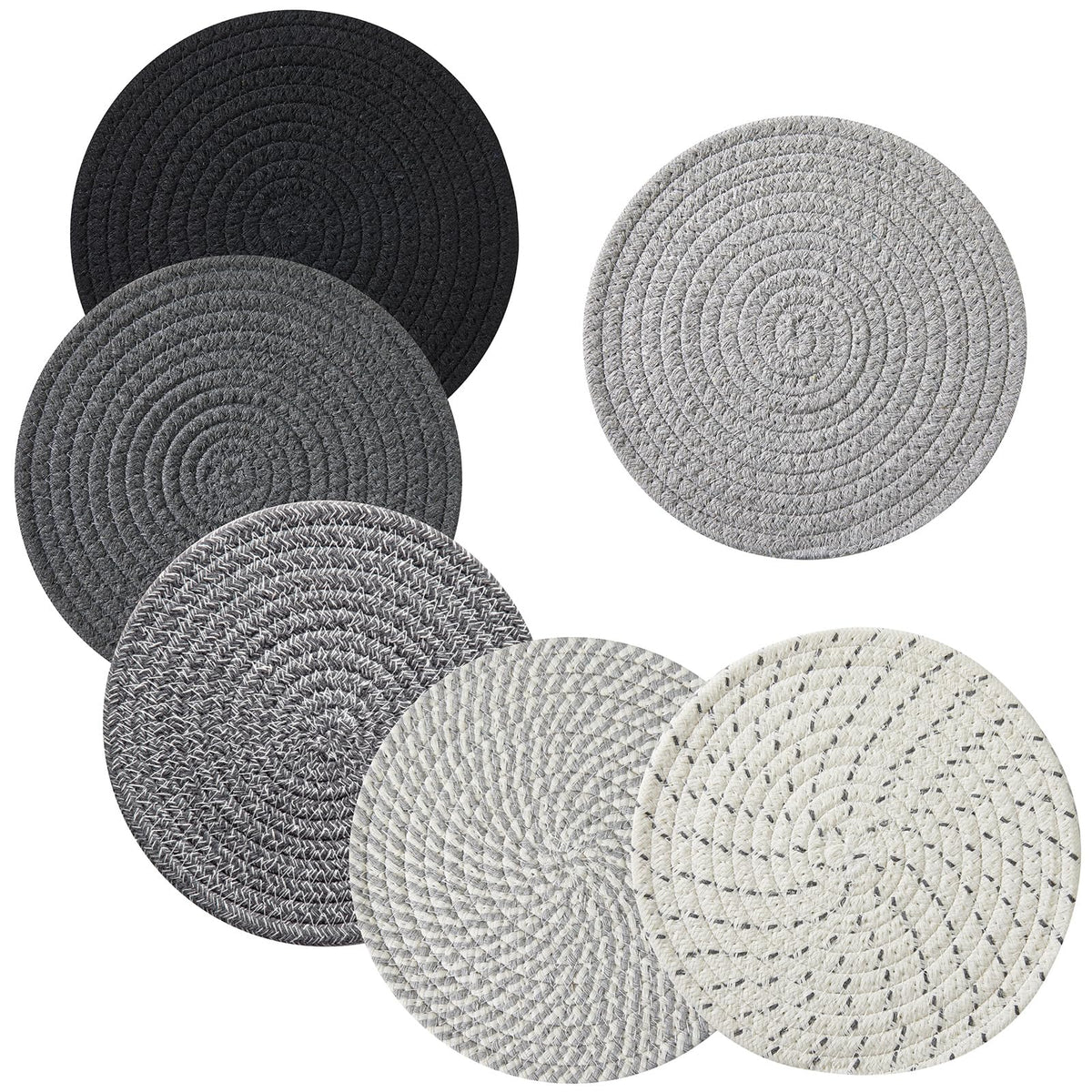 Coga 8" Trivets for Dishes, Pots and Pans, 6 Pack Heat Resistant Hot Pads, Pot Holders for Kitchen, Plate Mats for Table and Countertops, Farmhouse Decor Home Kitchen Essentials, Mix-Grey
