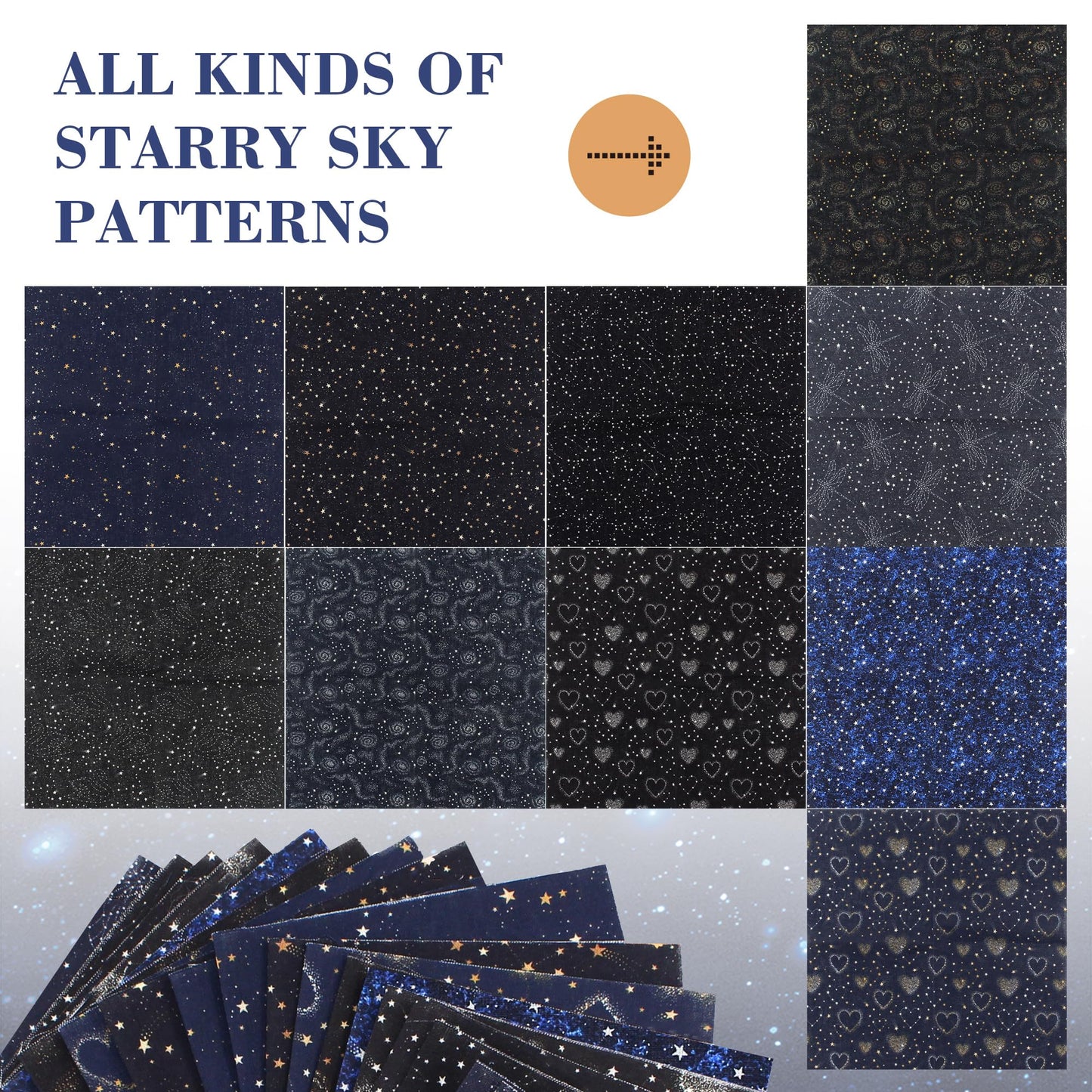 10pcs Quilting Print Fabric 19.9"X19.9" Cotton Fat Squares Sheets Printed Starry Sky Supplies for Sewing Patchwork Scrapbooking DIY Craft