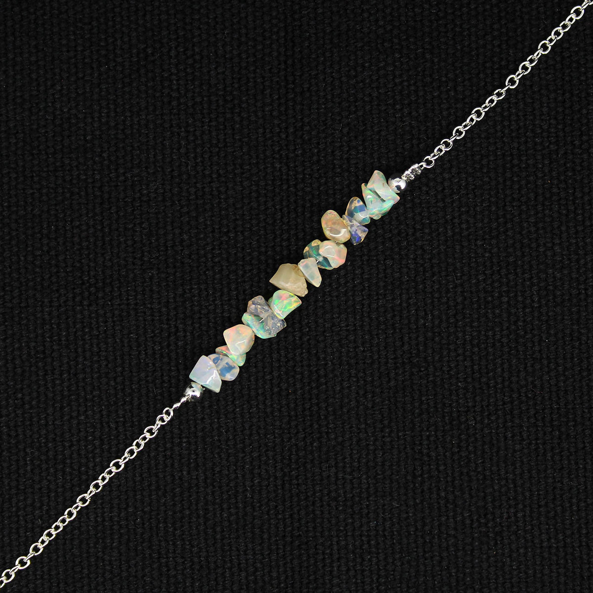 Gempires Natural Gemstone Chip Bar Bracelet for Women, Crystal Healing Bracelet, Multiple Gemstone Options, Adjustable Yellow Gold Plated Chain (7” + 1” Extender), Dainty Stackable Jewelry Gift for Her (Opal)