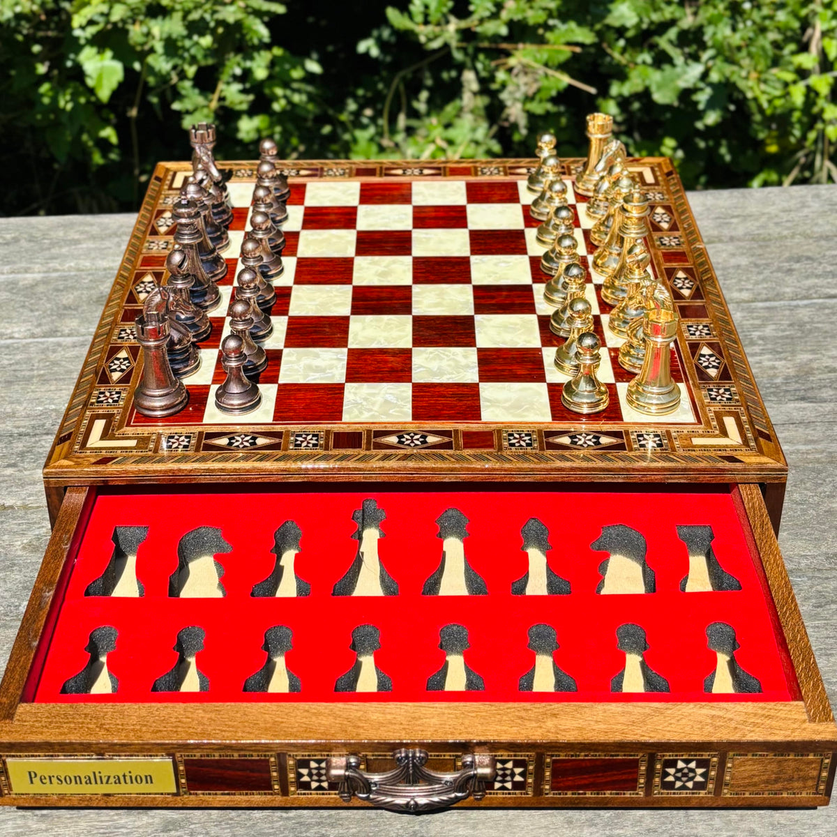 Handmade Luxury Chess Set – Metal Chess Pieces with Wooden Storage Board – Premium Classic Chess Game for Adults and Kids – Ideal Gift for Men and Women (Large: 38 x 38 x 7.5 cm (15”x 15” x 3”))