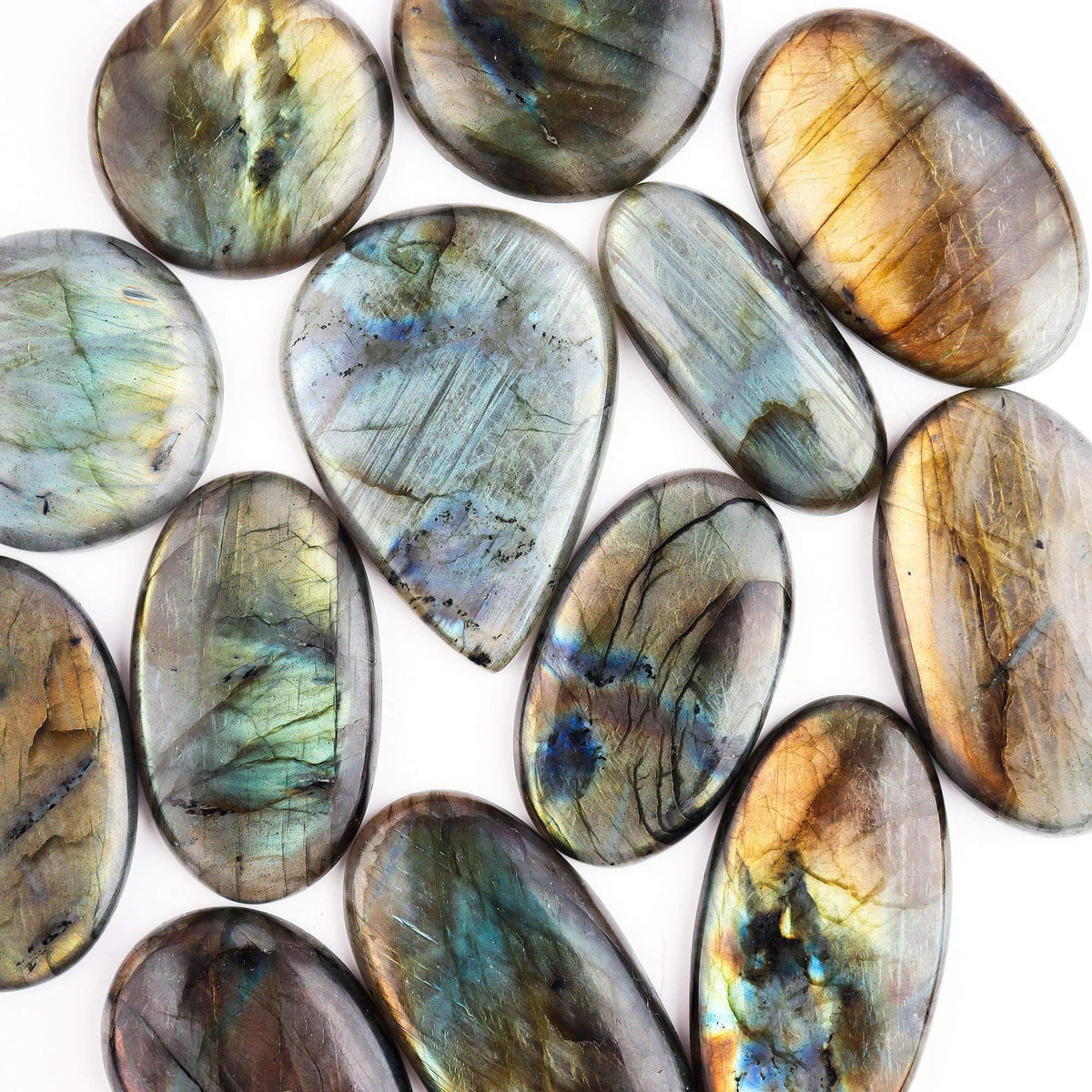 OdrillionGems Natural Labradorite Stone, Natural Gemstones and Crystals Cabochon Lot, DIY Jewelry Making Loose Gemstones, Chakra Healing Crystals, Wire Wrapping Cabochons, Pack of 5 (Large)