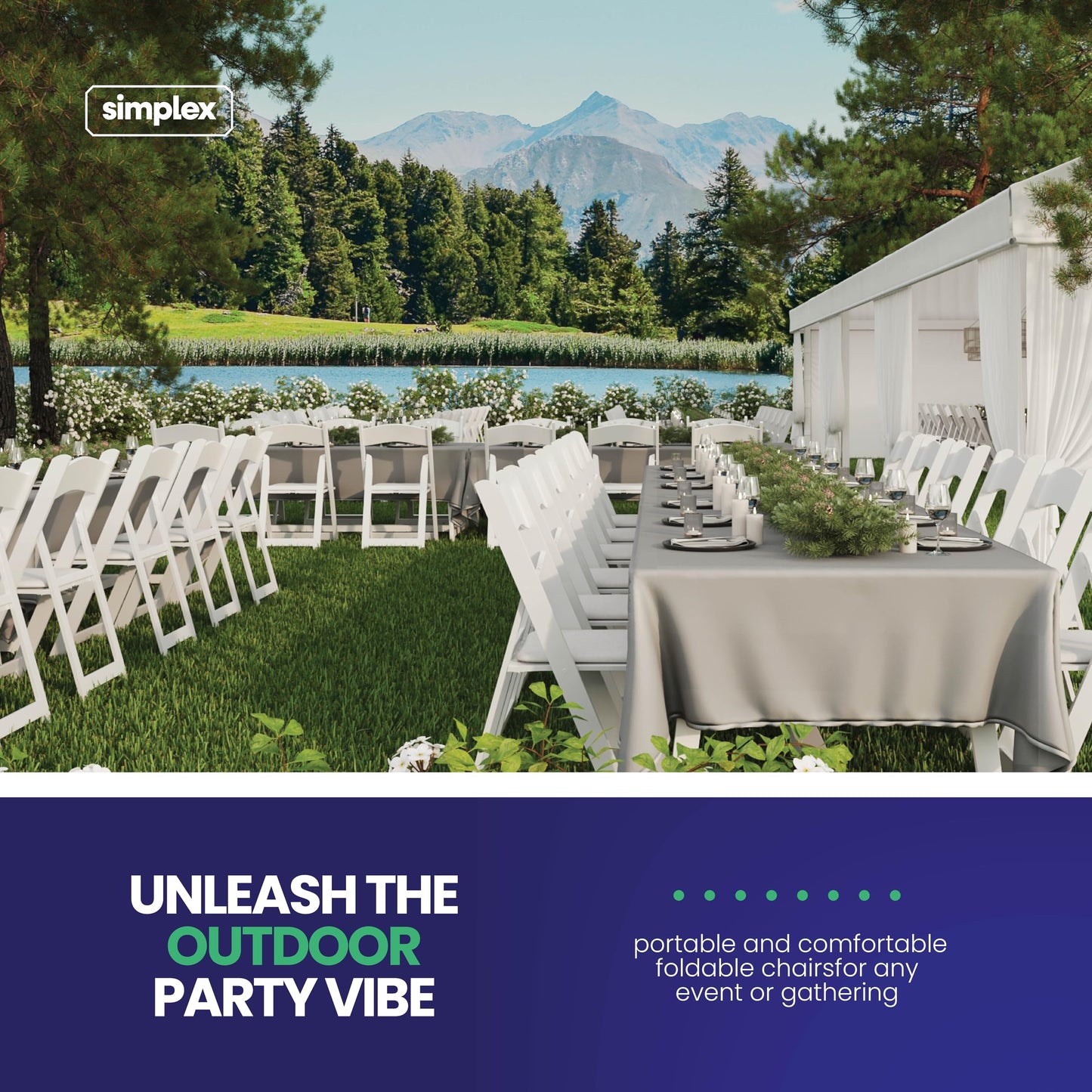 48 White Resin Folding Chairs, Stackable Event & Party Chairs, 800 LB Weight Capacity, Indoor Outdoor